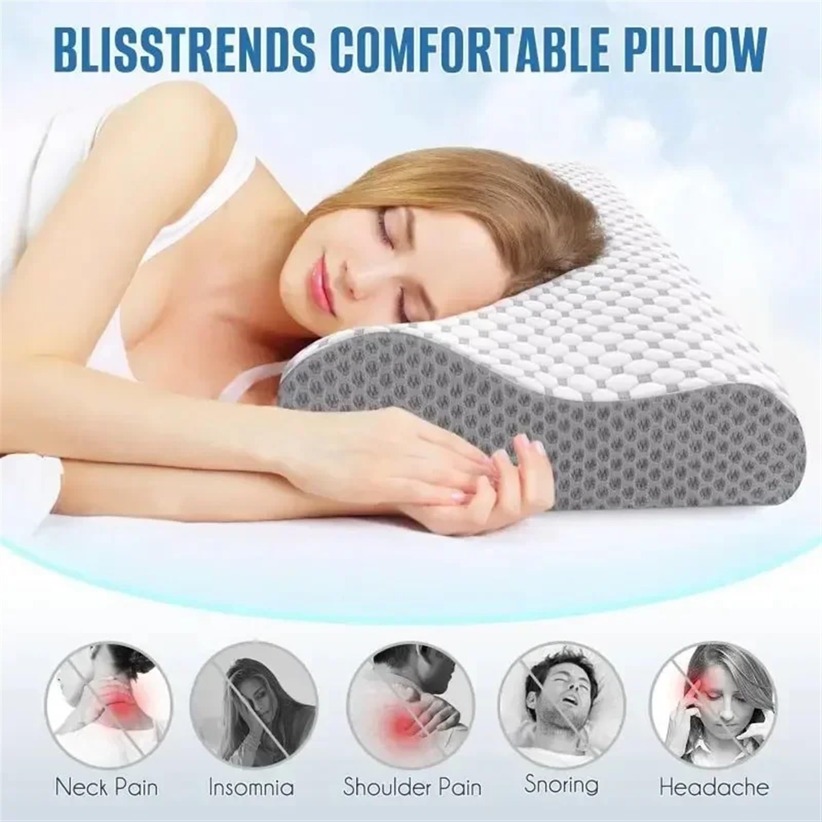 Almohada de Espuma viscoelástica. | Ortopédico ergonómico del durmiente lateral del cuello multicolor de la almohada de la espuma de la memoria(Blue)