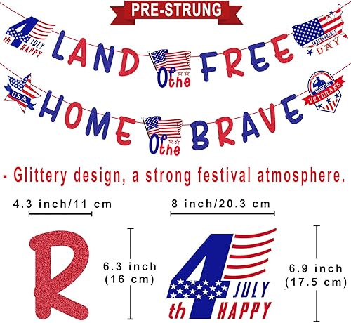 Miniatura 2 de Decoraciones del 4 de julio, NO DIY, pancarta de la tierra roja blanca y azul del hogar libre de los valientes para el Día de la Independencia,