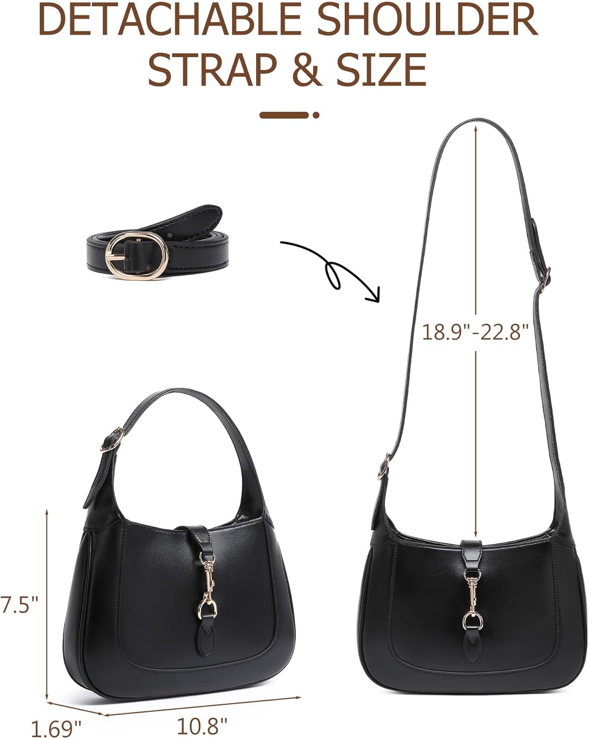 BAVERGE Shoulder Bag for Women, Soft Vegan Leather Purse Trendy Hobo Handbag Small Crossbody Bag with Adjustable Strap - Image 4