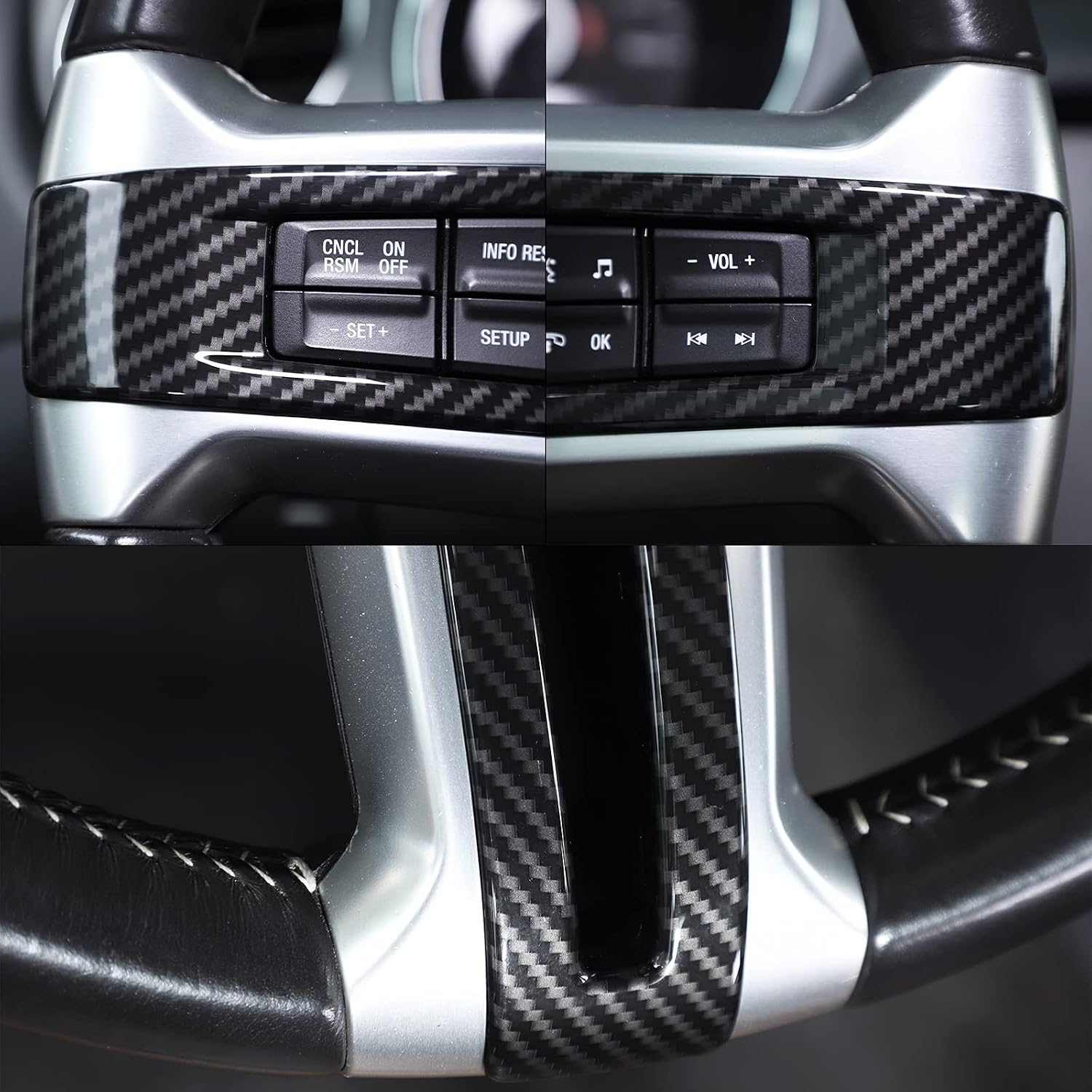 RT-TCZ Carbon Fiber Steering Wheel Decoration Interior Trim Kit Accessories Compatible with 2009-2013 Ford Mustang