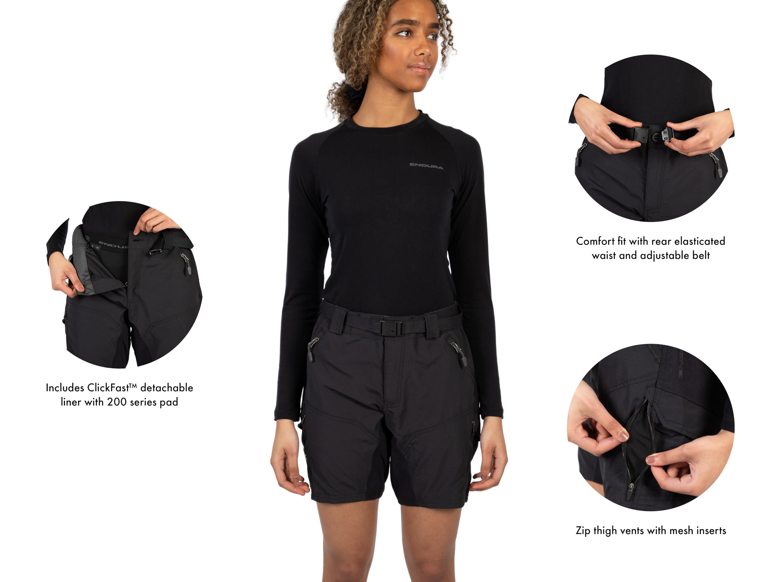 ENDURA Mujer Hummvee Cycling Shorts with Liner | Detatchable Liner | Urban and Trail Shorts | Padded Comfort | Cargo Storage | Clickfast Pantalones Cortos