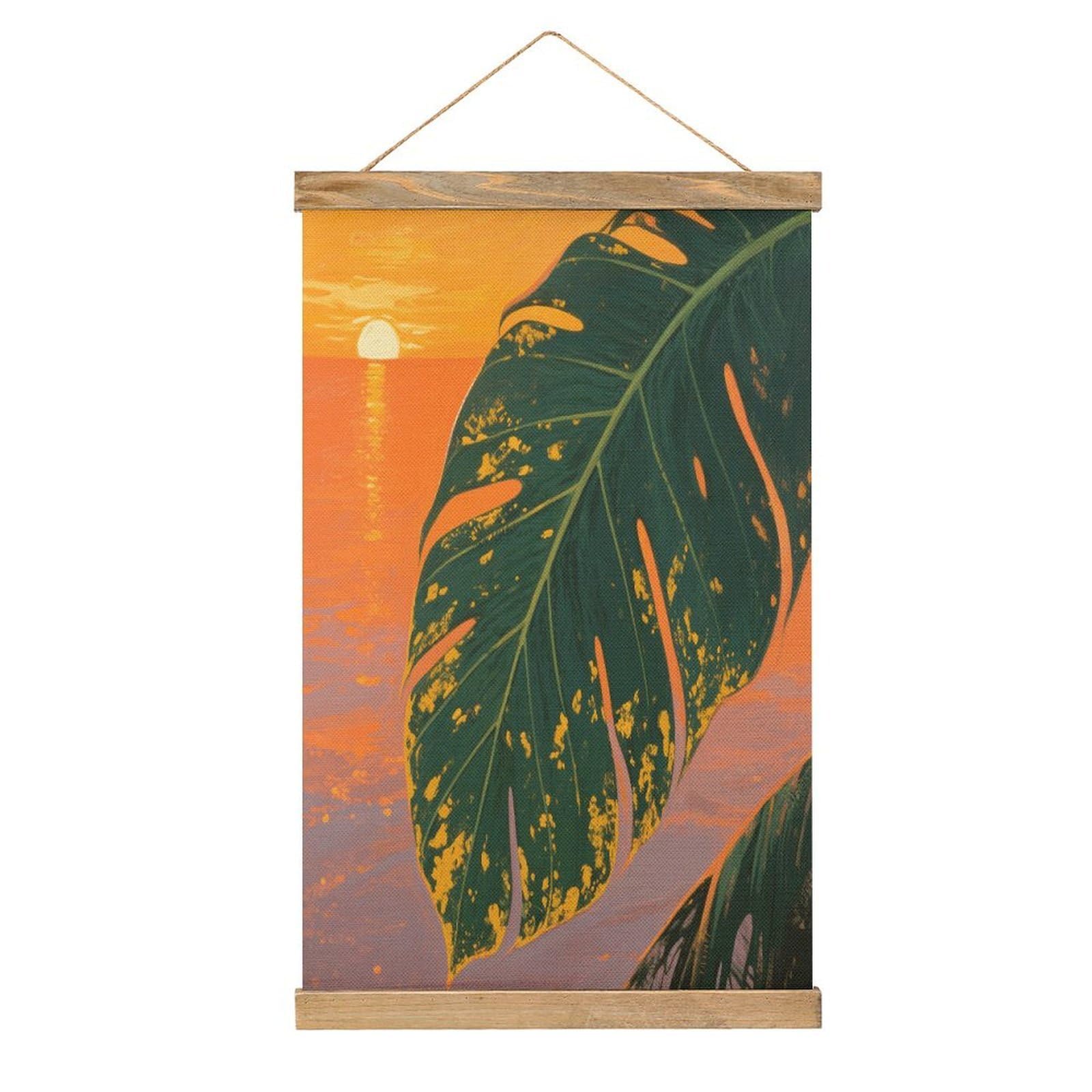 VstaDank Tropical Palm Leaves Hanging Poster with Wooden Frame Modern Linen Hanging Painting Retro Style Wall Decor Art Painting for Living Room,Bedroom Decor Poster Frame 20.4x13.1inch