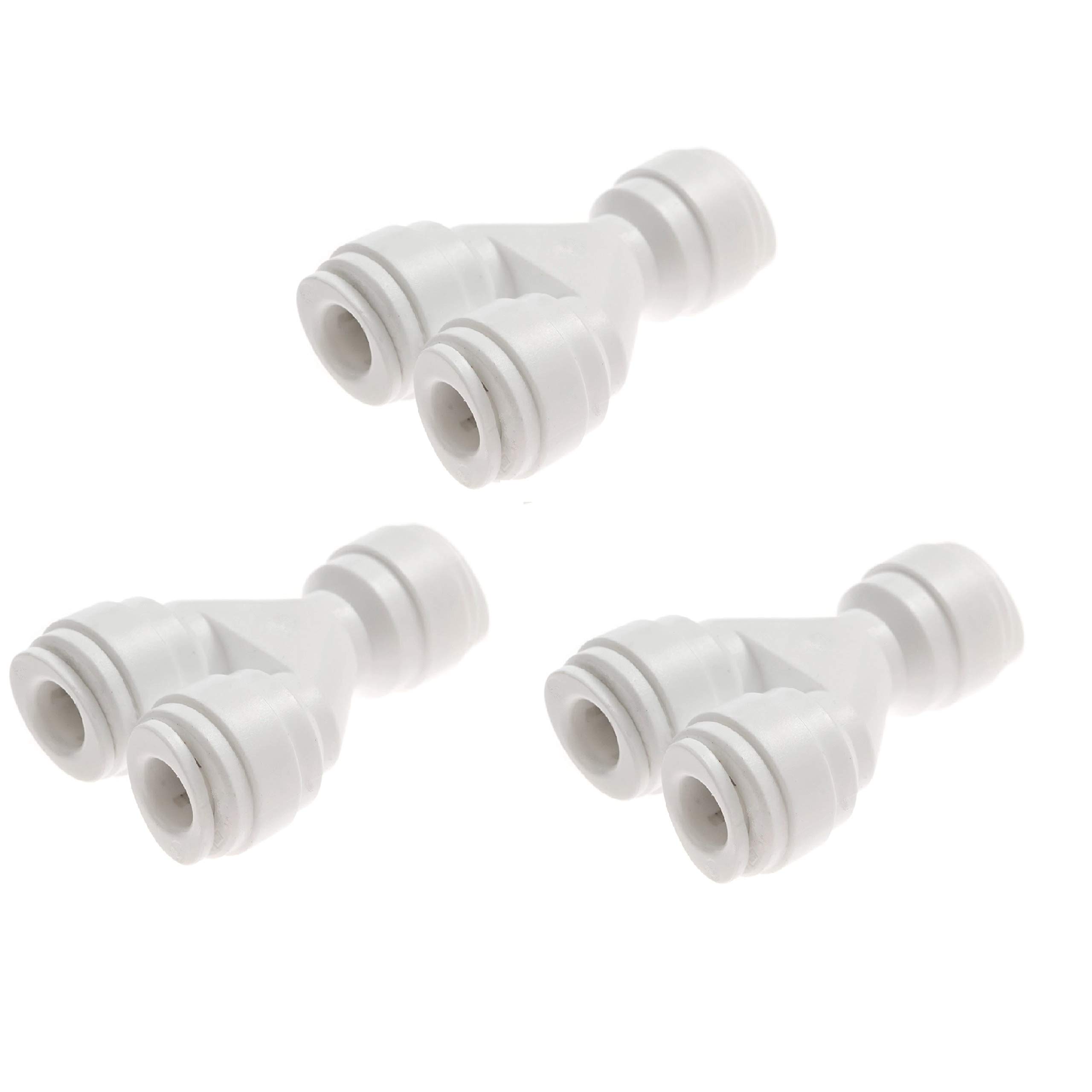 Avanti Membrane Technology 1/4" Two-Way Divider Fitting for drinking water filter RO reverse osmosis - 1/4" x 1/4" x 1/4" tubes, quick-connect fittings - QF-TW04x3 (Pack of 3)