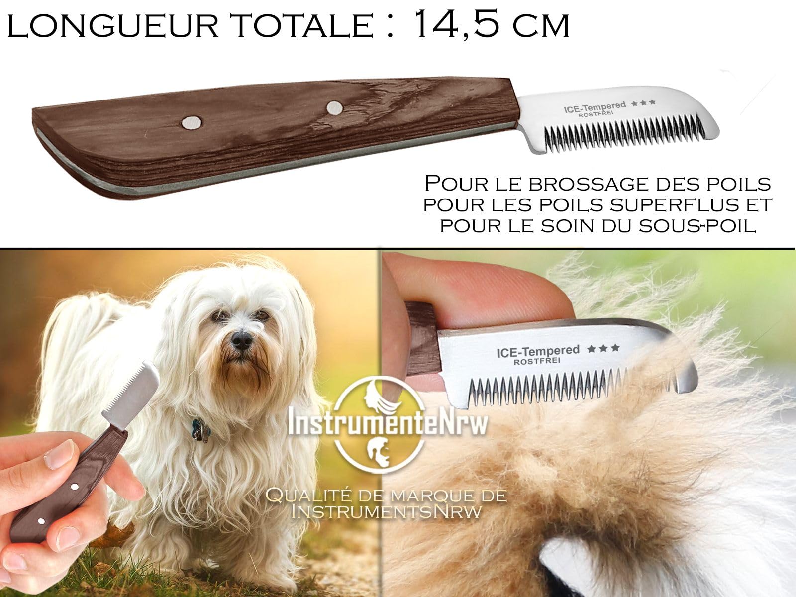 Couteau de toilettage pour chiens et chats en acier inoxydable avec denture fine pour le soin du pelage des animaux 14,5 cm