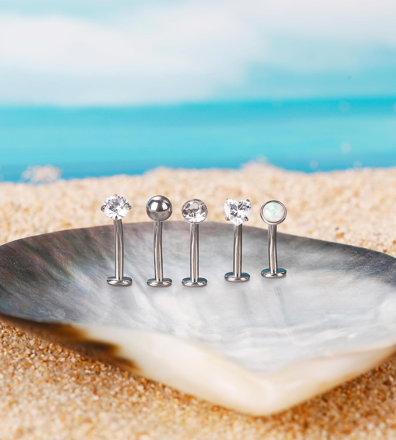 BSJ4U 5 Pcs Titanium Floating Belly Button Rings 14G Hypoallergenic Belly Rings for Women 8mm/10mm/12mm/14mm Internally Threaded Flat Navel Belly Piercing Jewelry image 2