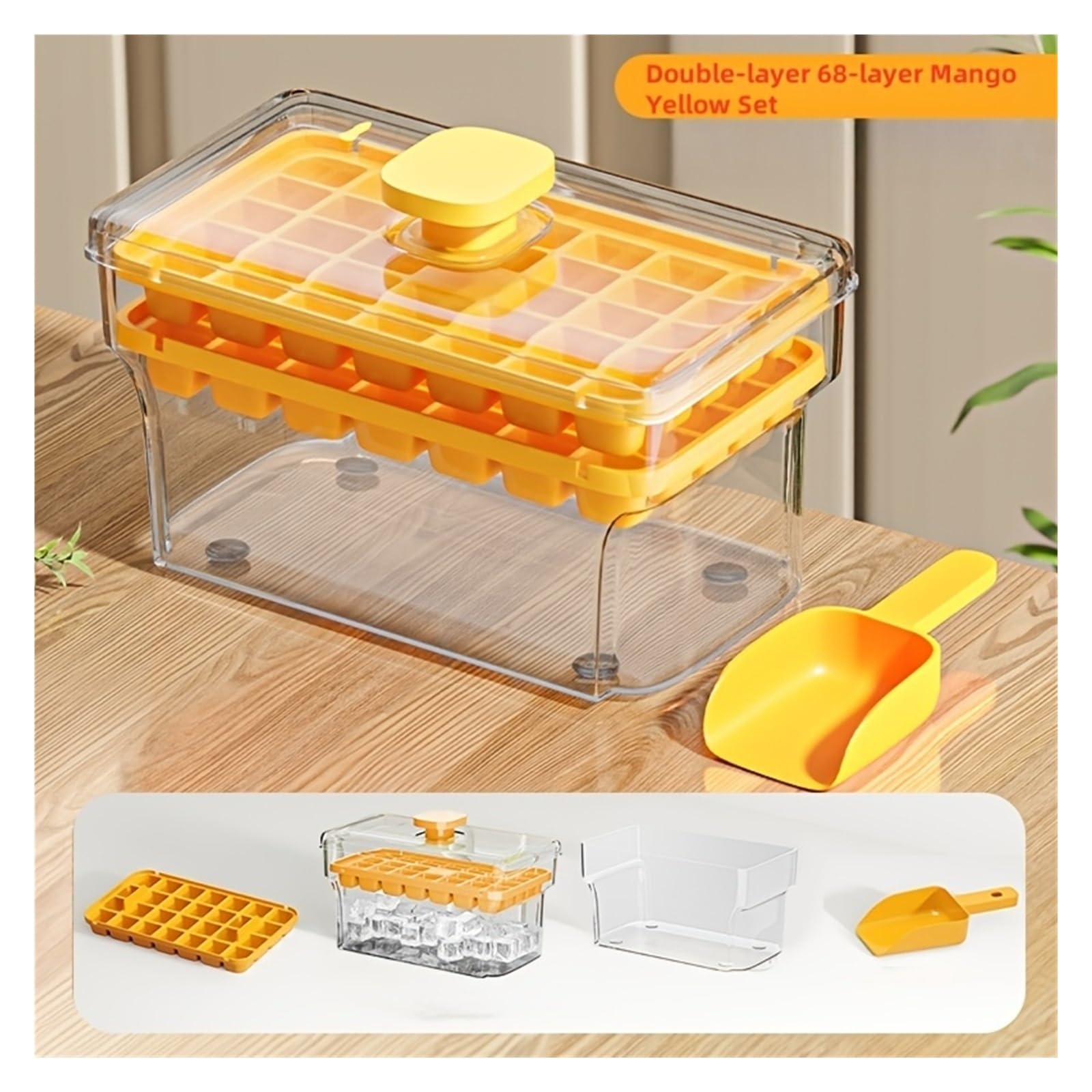 Cubiteras Para Hielo Bandeja for cubitos de hielo con tecla de presión, molde for hacer hielo de verano, bandeja for cubitos de hielo de fácil liberación(Yellow)