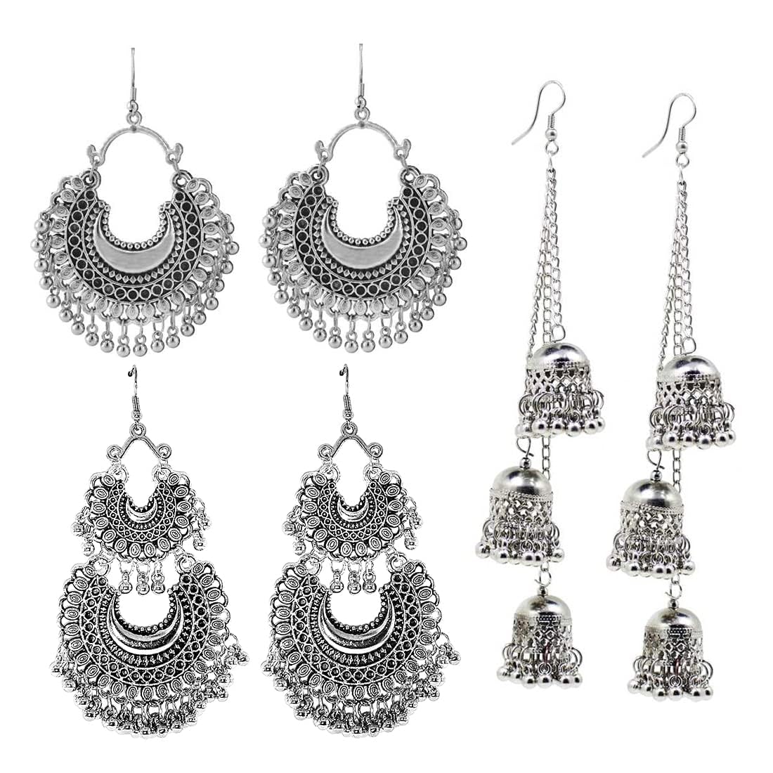 EziKart Presented Stylish and Antique Multi Designer Handmade oxidized Chandbaali fancy hook Earring Combo of 3 with Silver beads Earring for Woman and Girls. (B09DKDDNG5) Amazon Price History, Amazon Price Tracker