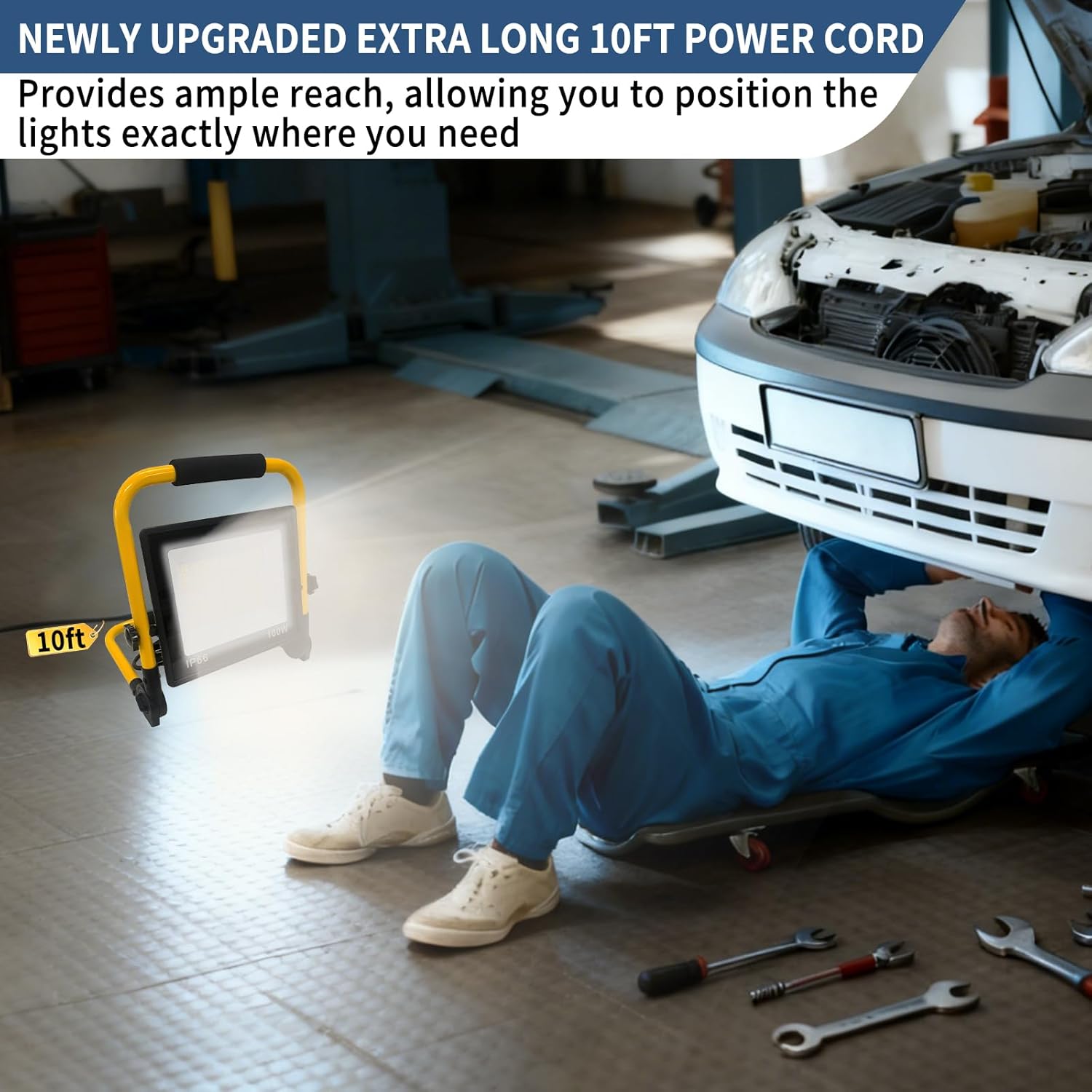 10000LM LED Work Light,100W Outdoor Flood Light,3000K-6500K Dimmable with 10ft Cord & Switch, er IP66 Waterproof Portable Working Lighting ,for Outdoor Indoor Job Site Workshop Garage Construction