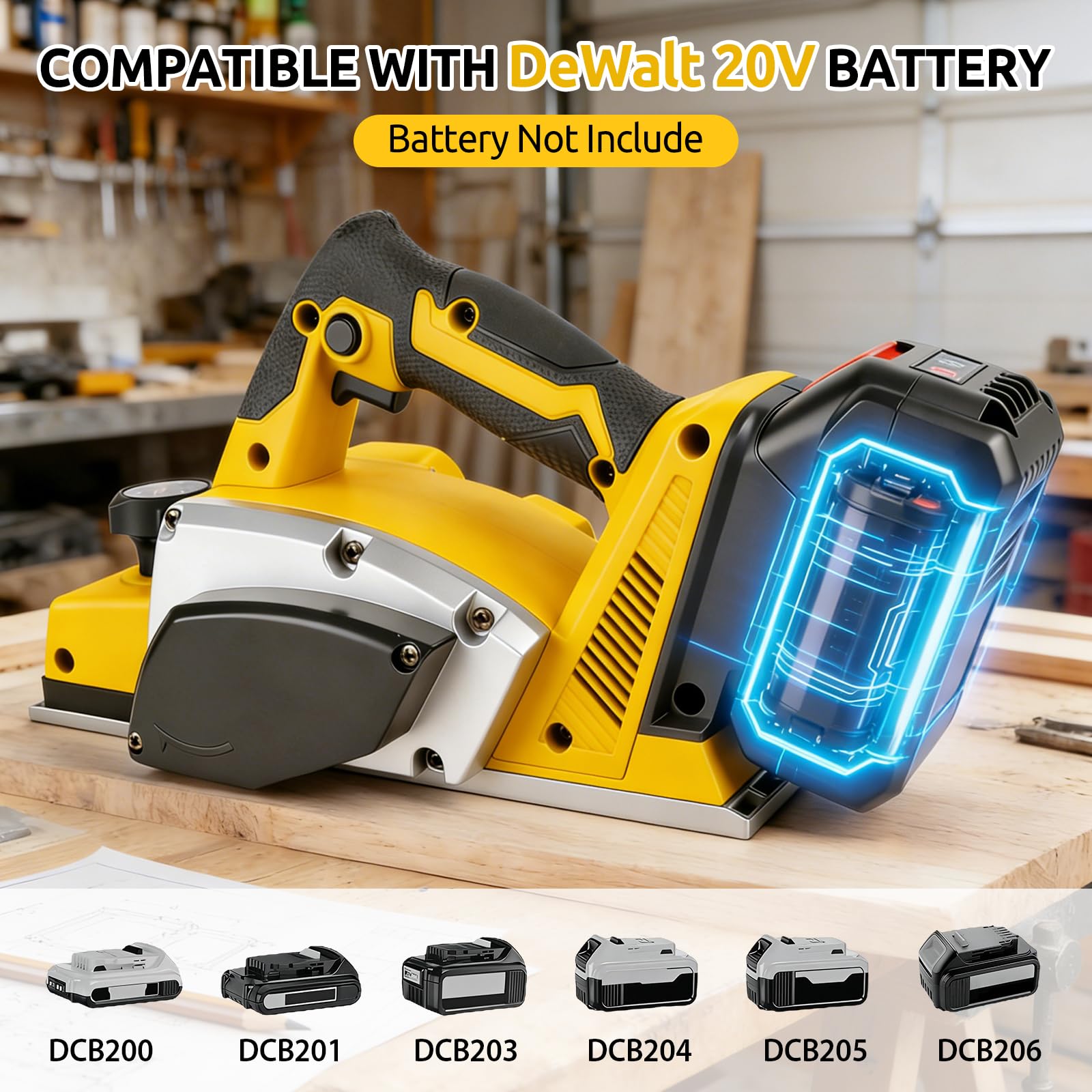 Pialla manuale senza spazzole senza fili per DeWalt batteria da 20 V, pialla elettrica per legno con larghezza di 82 mm e profondità di taglio regolabile da 0 a 2 mm, per falegnameria, legno e