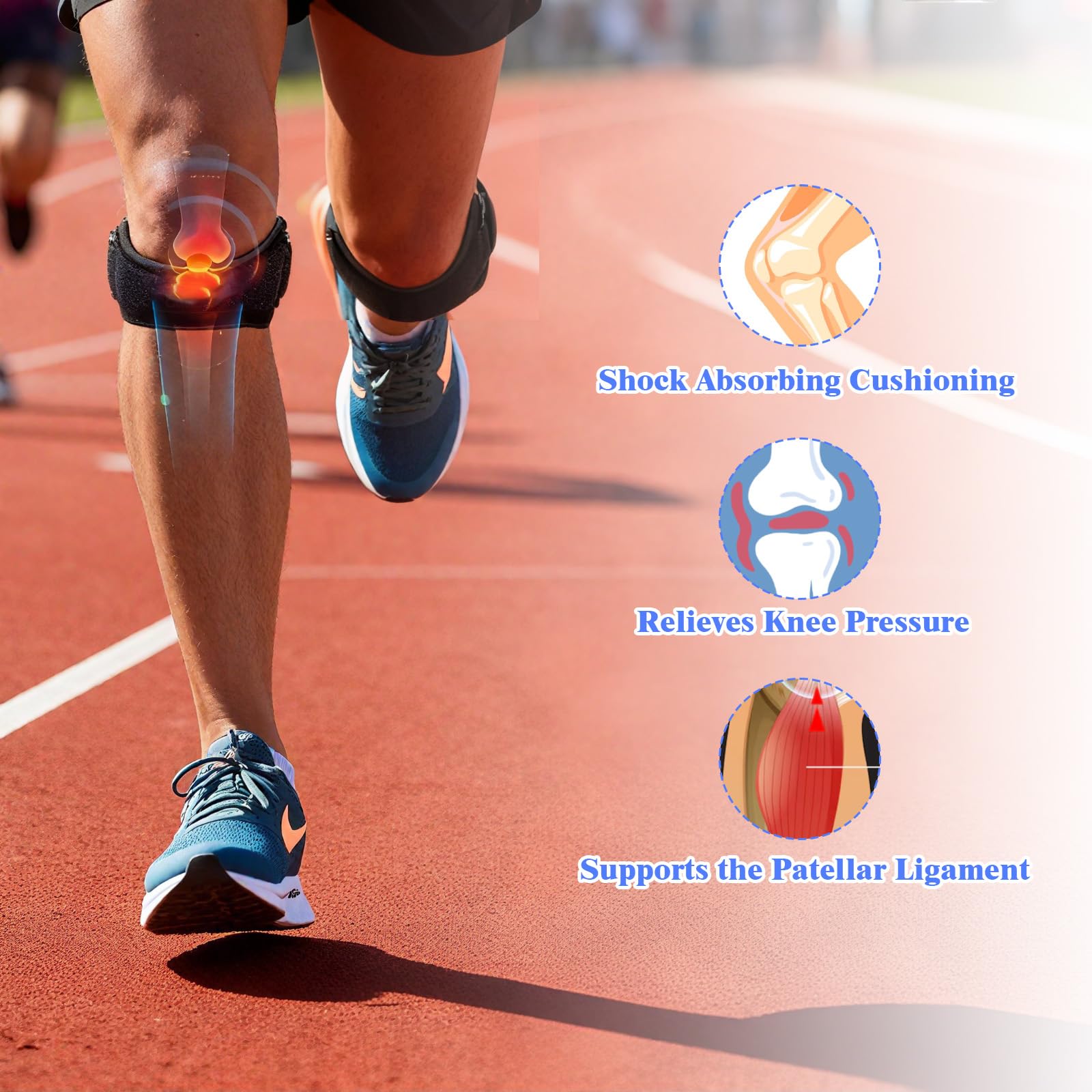 2 Piezas Rodillera Rotuliana Ajustable, Cinta Rotuliana, Rodilleras Menisco y Ligamento con Correa para Tendón Rotuliano, para Senderismo, Saltar, Fútbol, Alivio de la Tendinitis, Negro