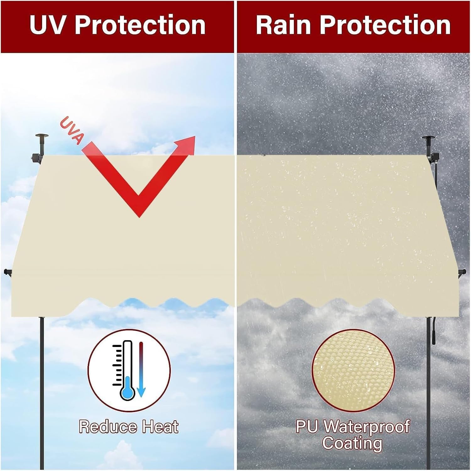 Store banne Auvent rétractable Manuel réglable – Pare-Soleil Pliable avec Protection UV for patios et Portes, Conception sans vis auvent(400 * 120cm)