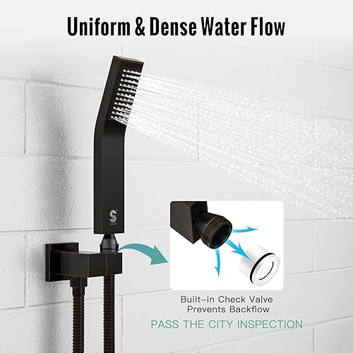 Miniatura 6 de SR SUN RISE Juego completo de grifos de ducha de bronce aceitado de 10 pulgadas, sistema completo con cabezal de ducha montado en el techo (contiene