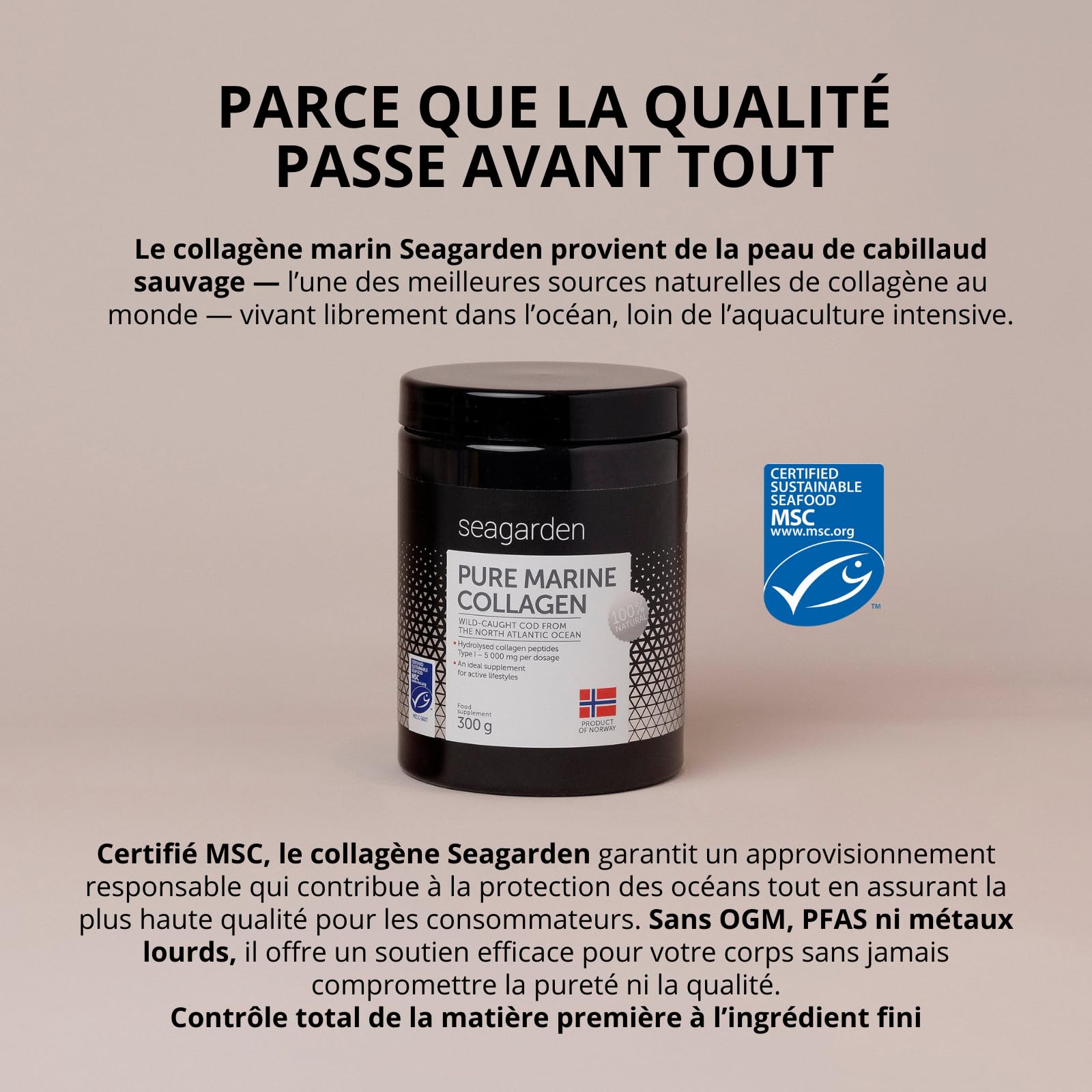 Seagarden Collagène marin en poudre pur Type I -Pour les articulations, les Os, les Muscles, la Peau - Pre Workout Booster Puissant - Non aromatisé - 300g 2 mois (Sans saveur)