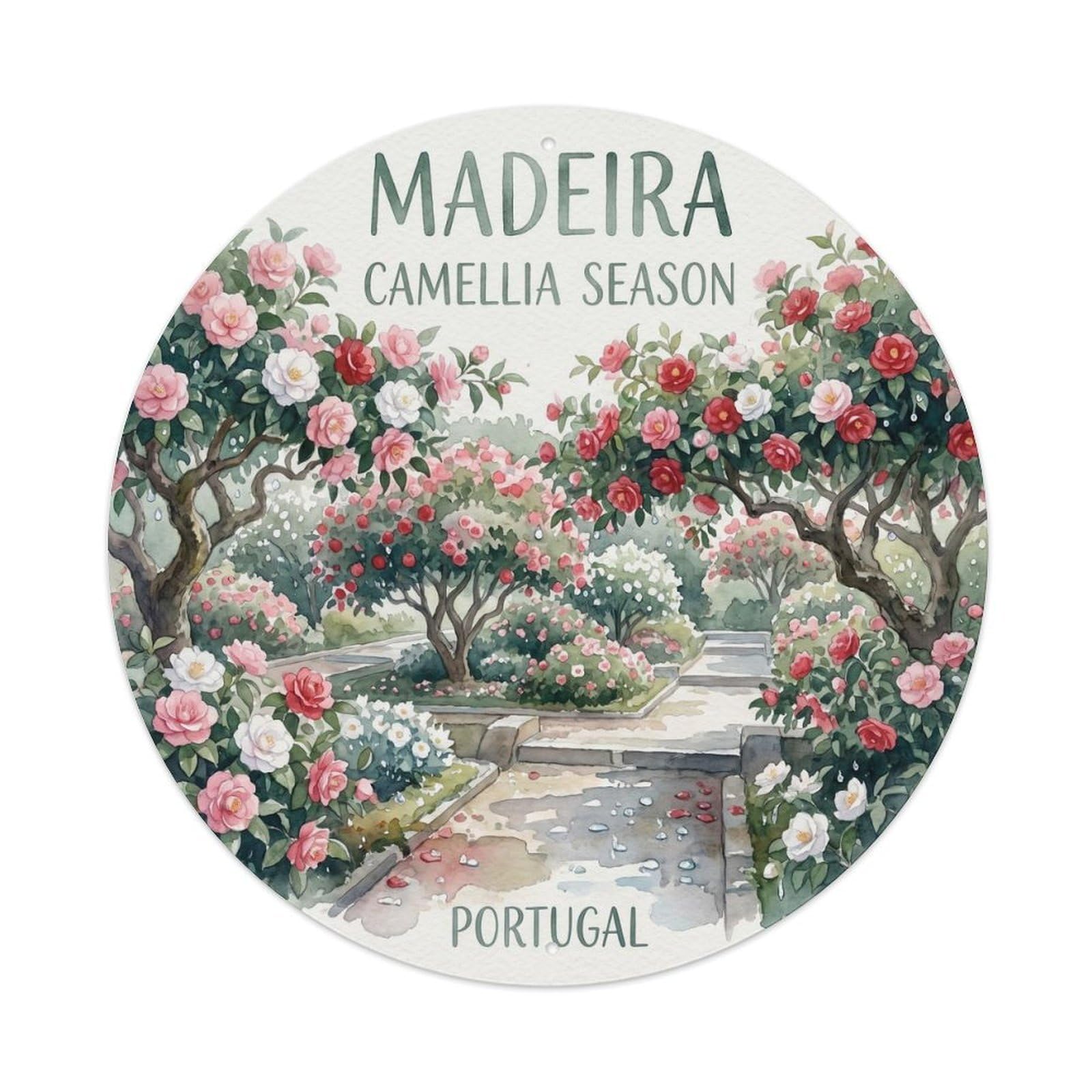 Olhnbad 08X08inch Style Heritage Portugal Madeira Cityscape Coastal Travel Art Metal Tin Sign