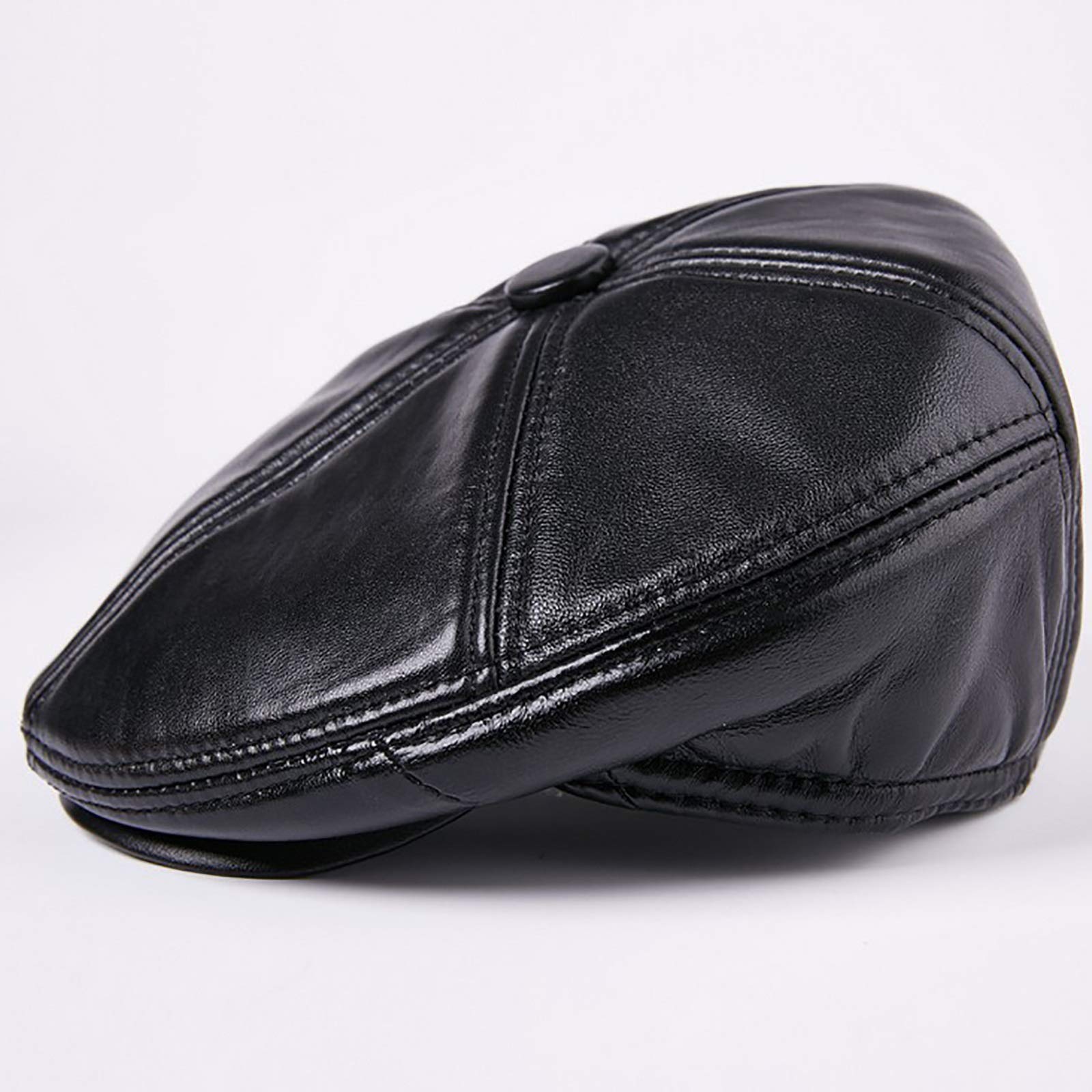 Sombreros de invierno, hombres boina de cuero piel de oveja vintage tapa de pico invierno para ancianos