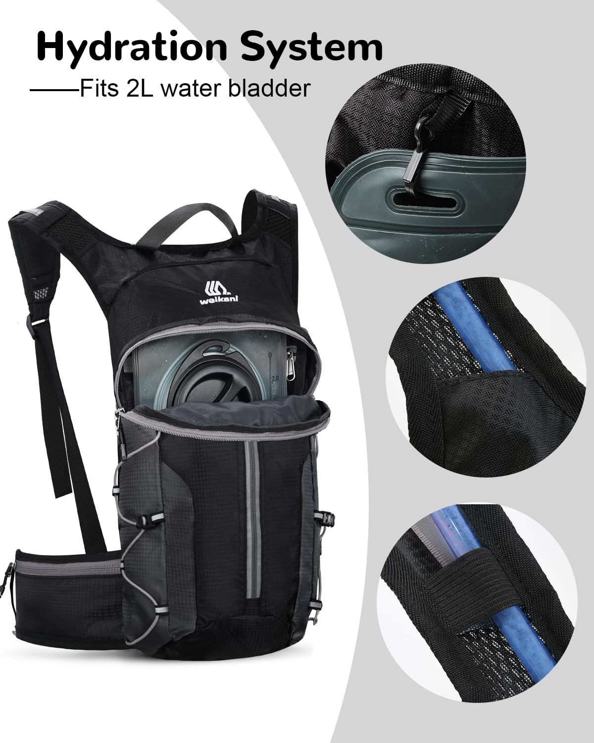 Faltbarer Fahrradrucksack Kleiner mit Helmnetz, MTB Rucksack Herren & Damen, Ultraleicht Wanderrucksack für Laufen Radfahren Skifahren, Schwarz
