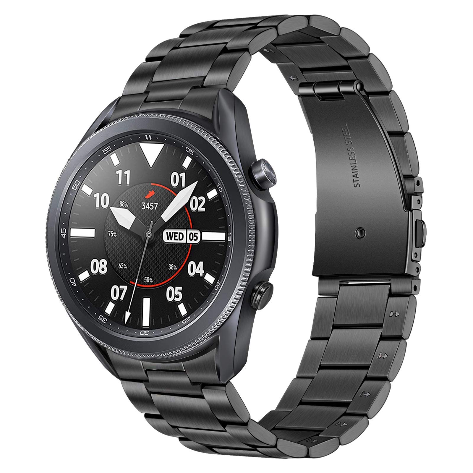 TRUMiRR No Gaps Band for Galaxy Watch 3 45mm Black, Solid Metal Stainless  Steel Watchband Double Quick Release Strap Hand Detach Bracelet for Samsung  Galaxy Watch3 45mm (No Need Link Remover): Smartwatch