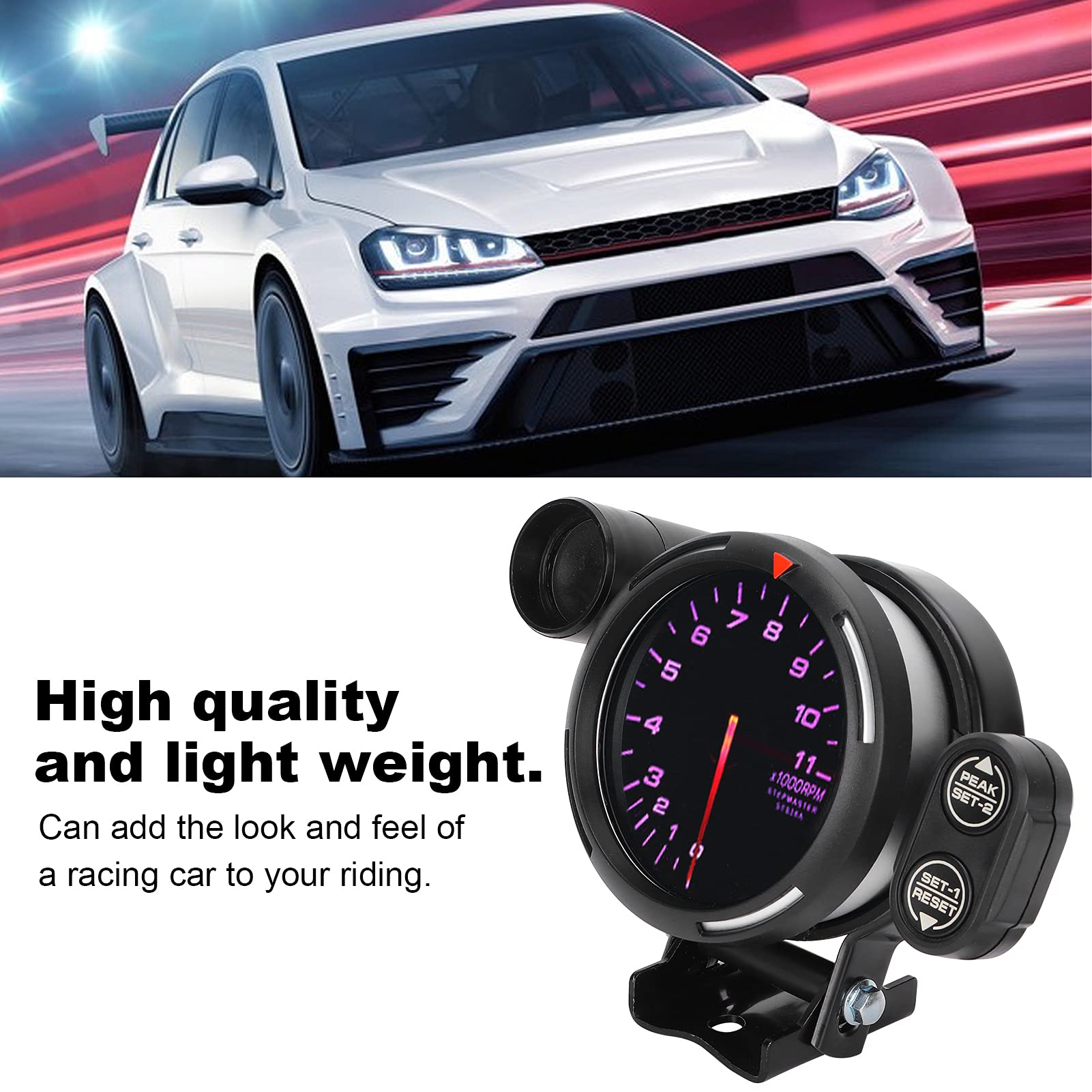 Tachimetro per Auto 3,15 Pollici 80 Mm, Misuratore di Giri/Min. Strumento per Auto Altamente Sensibile a 7 Colori