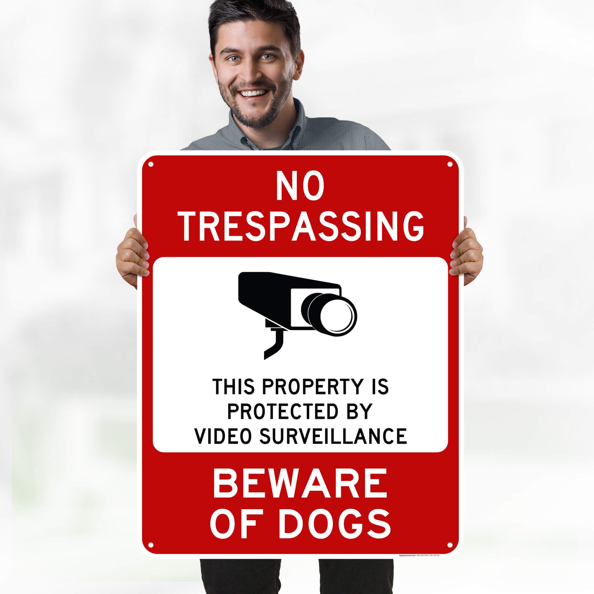 No Trespassing, This Property is Protected by Video Surveillance, Beware of Dogs Sign, 24x30 Inches, 55 mil thick HDPE (high density polyethylene), Made in USA by My Sign Center