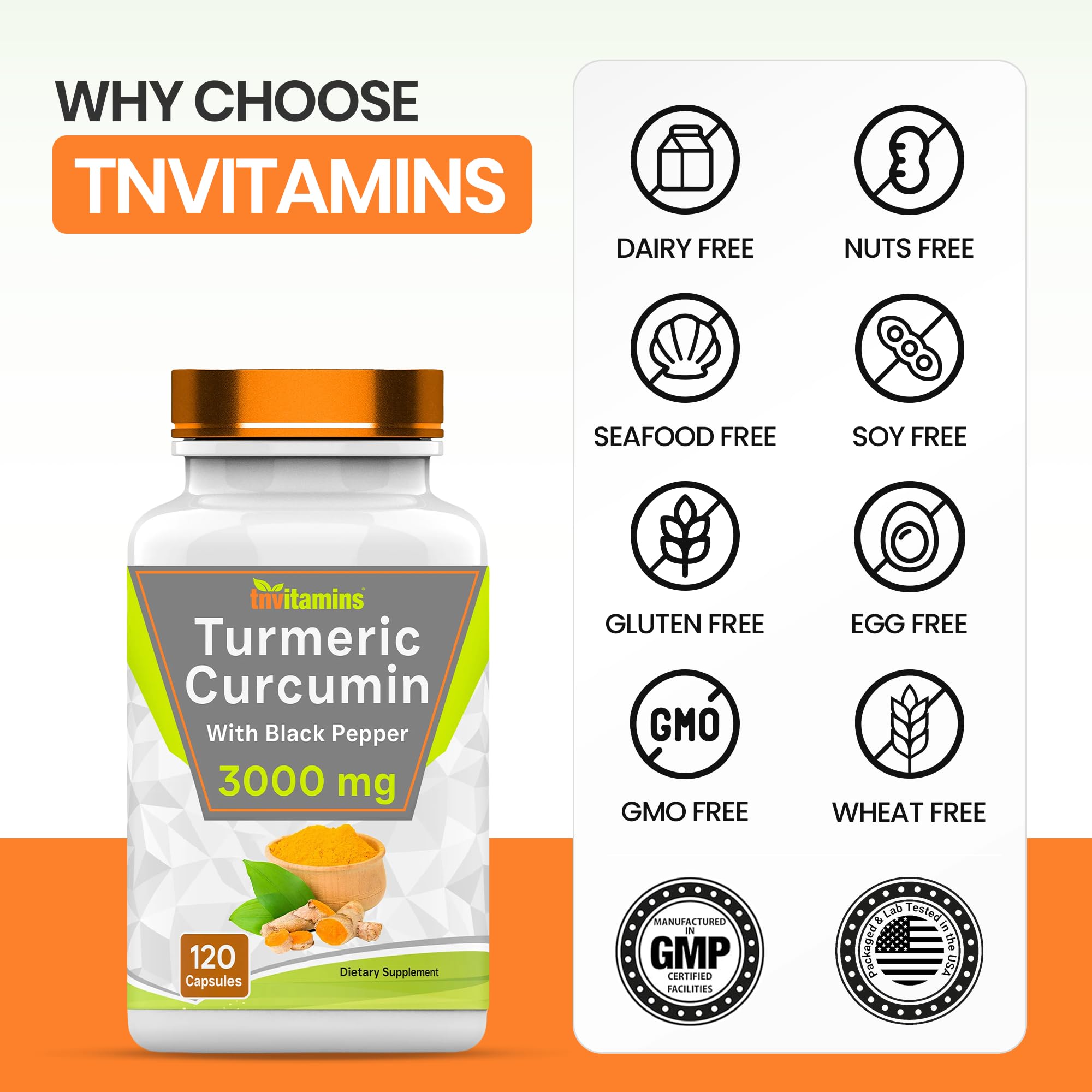 Turmeric Curcumin Capsules with Black Pepper | 3000 MG - 120 Capsules | Extra Strength Golden Turmeric Curcumin Supplement | Non-GMO | Produced in the USA — Amazon image 6