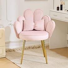 Living Room Chair, Dressing Table, Petal Shaped Backrest, Bedroom Chair with Cushion, Metal Legs (Pink)