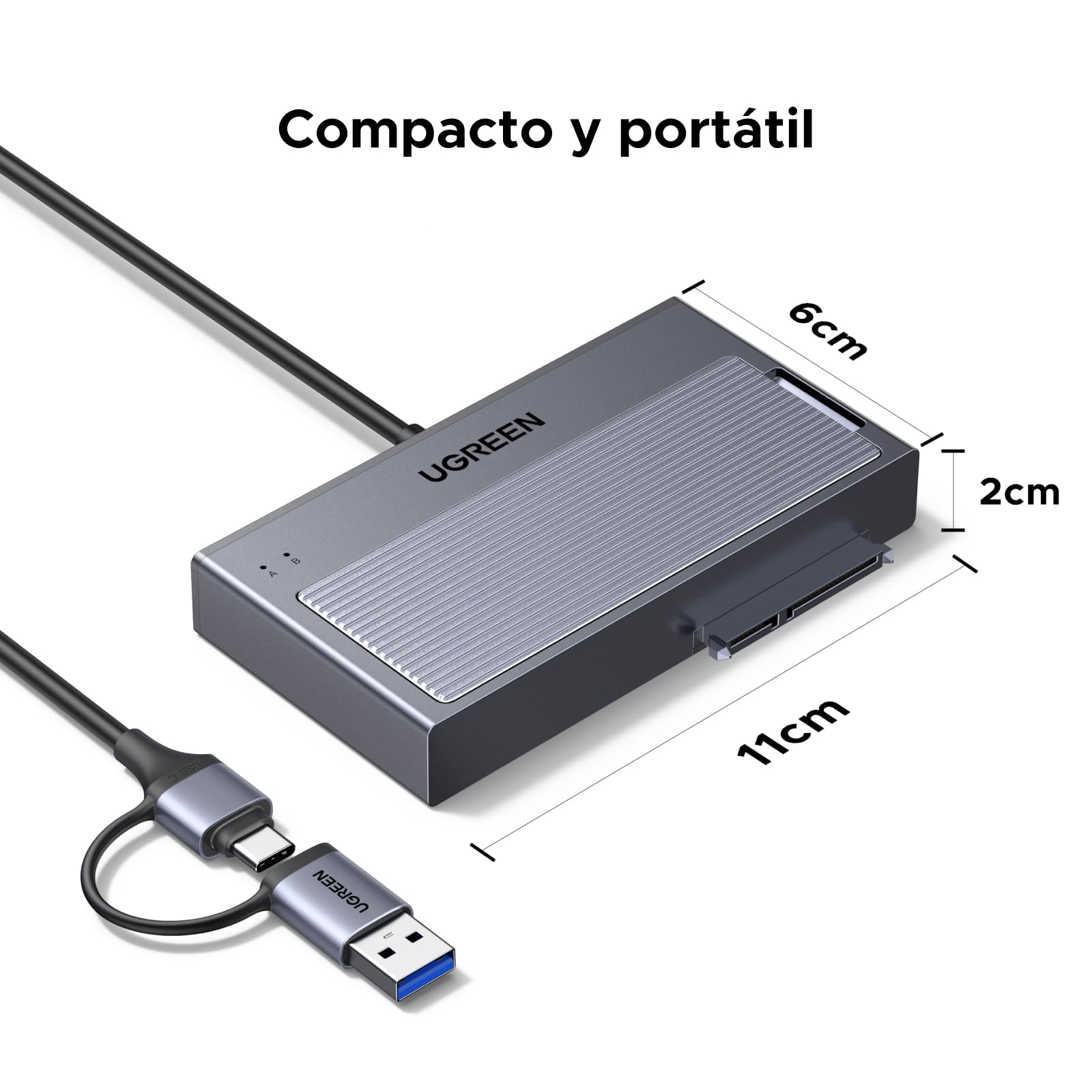 UGREEN Adaptador USB 3.2 de 10 Gbps M.2 NVMe y SATA | Compatible con SSD NVMe M.2 y HDD SSD SATA de 2,5"3,5" Base de Conexión para Disco Duro Sin Herramientas Windows MacOS Linux