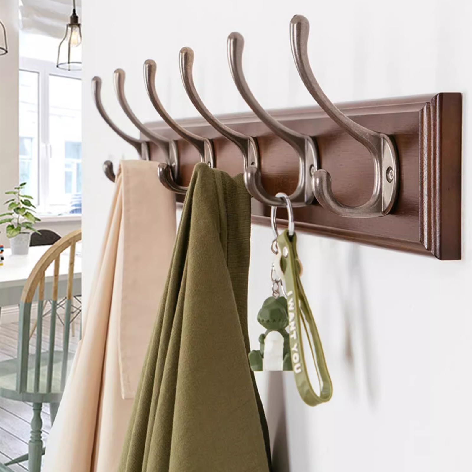 Percheros Pared Madera, Largo Colgador Pared,Percha Pared,Colgadores Pared,4-8 Ganchos for Abrigos,Chaqueta,Marrón(7 Hooks 87 * 8cm)
