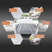 Vista 5 de Cubierta protectora de autos Uxcell 190T, cubierta de poliéster, impermeable y transpirable para todo tipo de clima, Plateado blanco