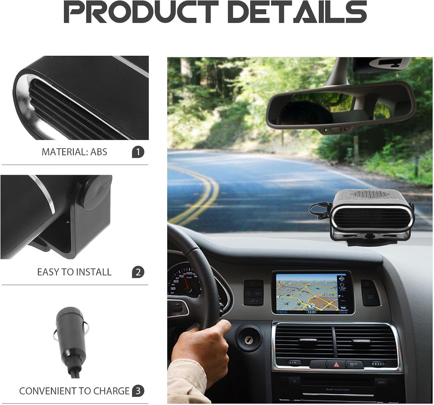 Kisangel Portable Car Heater and Windshield Defroster for Vehicle Use, Quick Frost Removal with Sturdy Abs and Copper Material, Convenient Auto Heater for Fast Car Defrosting