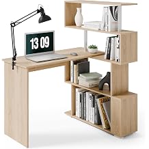 Mondeer Corner Desk, L Shaped Desk with Rotatable Storage Shelves, Oak | Office Desk Writing Table with Large Storage Space, Workstation for Study, Work, Home Office