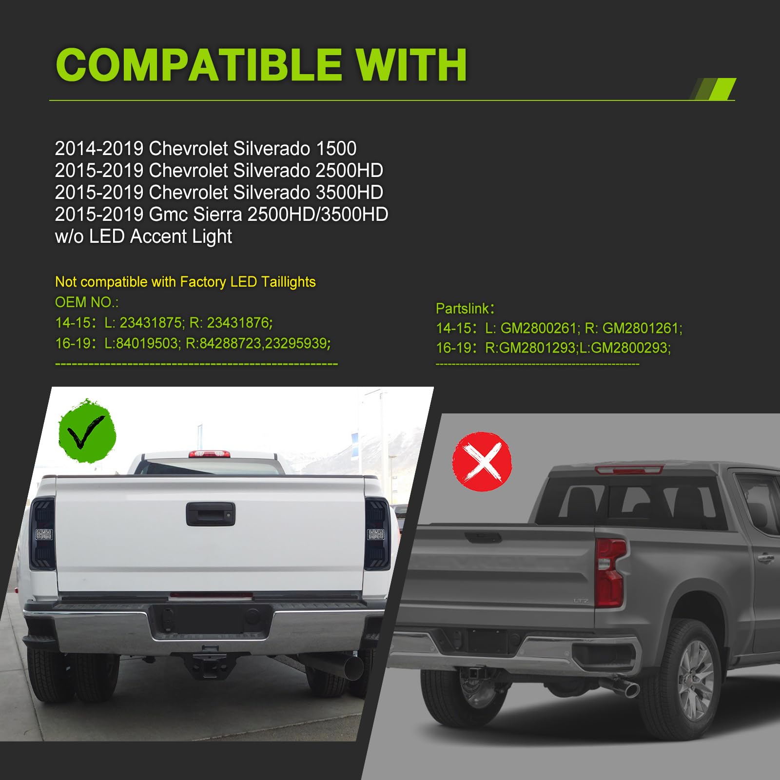 Luces Traseras LED Ahumadas Para Chevy Silverado 1500/2500/3500 HD 2014-2018 – Juego Completo, Incluye Resistencia Antierror
