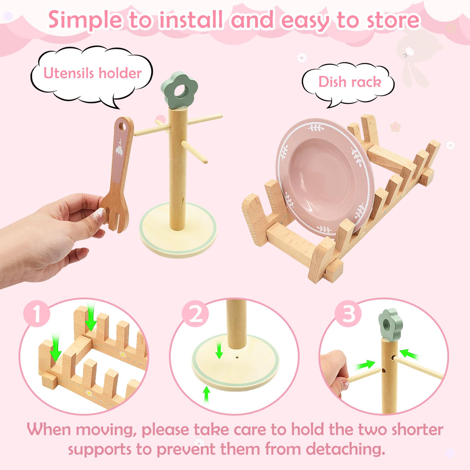 Cocina Juguete de Madera, 22 Piezas Accesorios Cocina Juguetes con Platos y Vajilla Pequeños, Juguetes de Cocina de Madera para Juegos de rol, Regalo para Niñas Niños 3+ Años