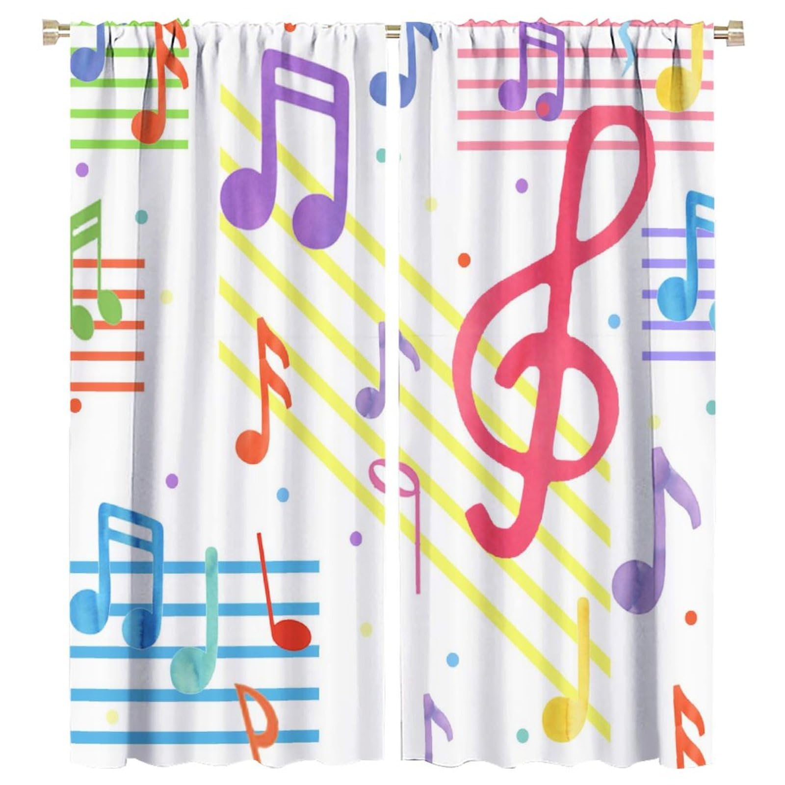 Cool Musical Theme Notes Curtains,Colorful Abstract Modern Music Symbol Print Window Curtains Thermal Insulated Rod Pocket Blackout Curtains for Bedroom 2 Panels 63" L x 27.5" W