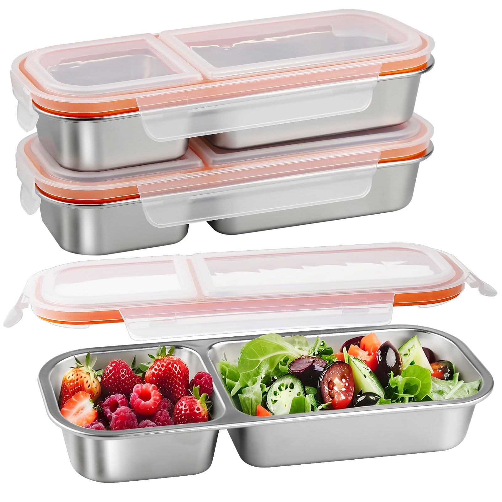 Greentainer Stainless Steel Snack Box with 2 compartments, Snack Container, Bento Box Lunch Container with Lid
