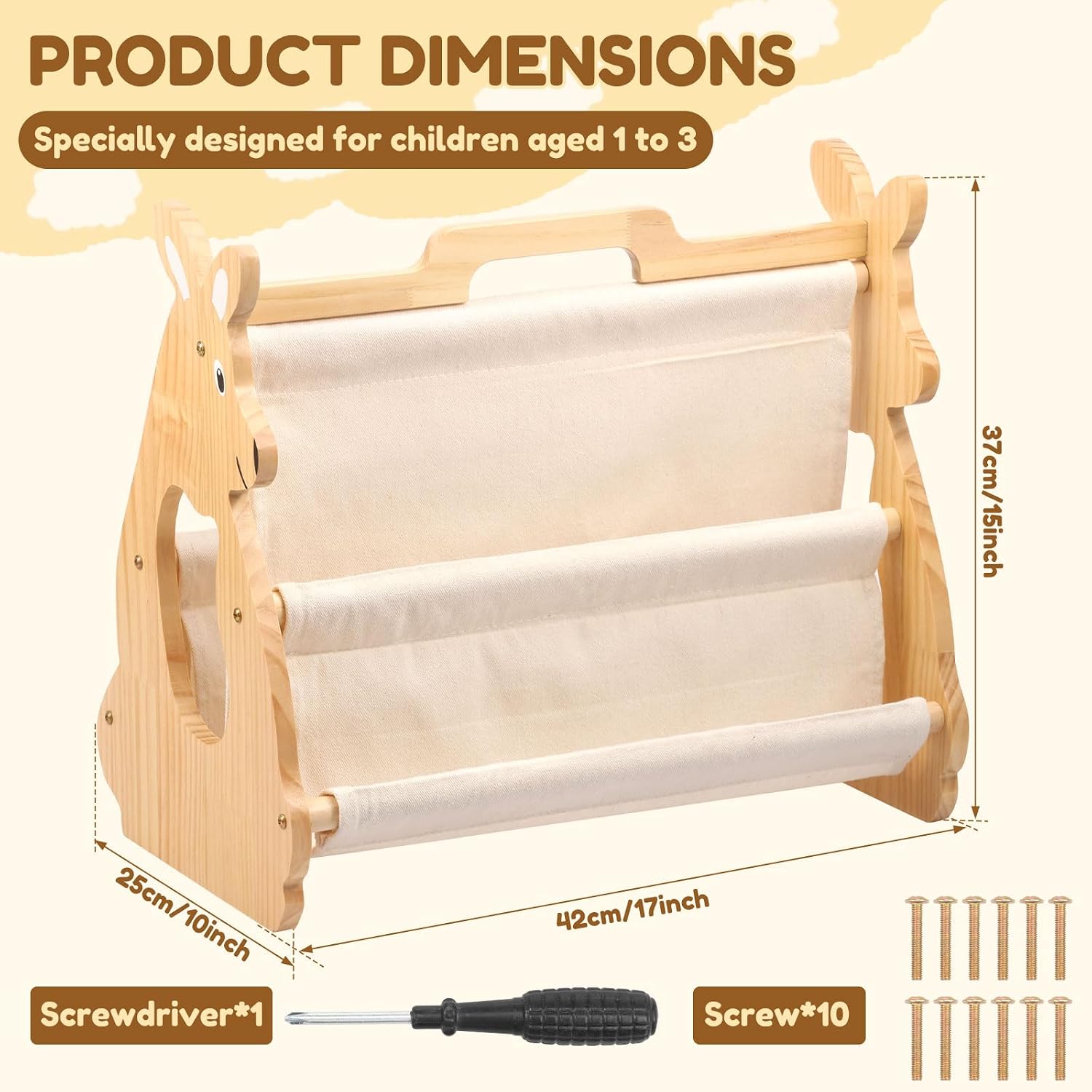 Double Sided Bookshelf – 2 Portable Bookshelf, Book Shelf for Rooms & Playroom, Cute Kangaroo Design Montessori,Book Display Shelve