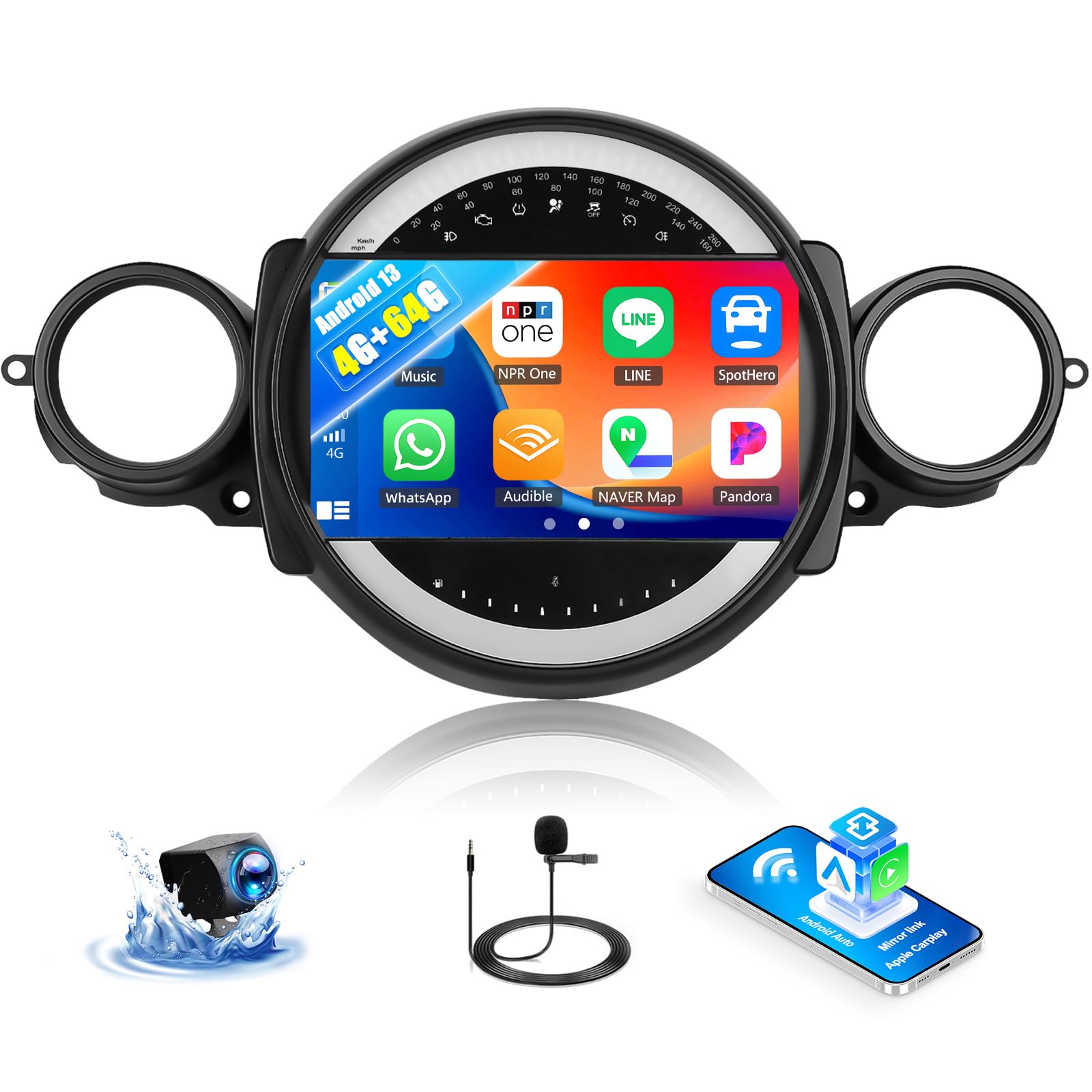 Photo 1 of 4G+64G Android 15 Car Stereo for BMW Mini Clubman R55 / Mini Cooper R56 2007-2013 9 Inch Touch Screen with CarPlay Android Auto Mirror Link UI Bluetooth FM GPS WiFi FM SWC Shot Cut Backup Camera MIC