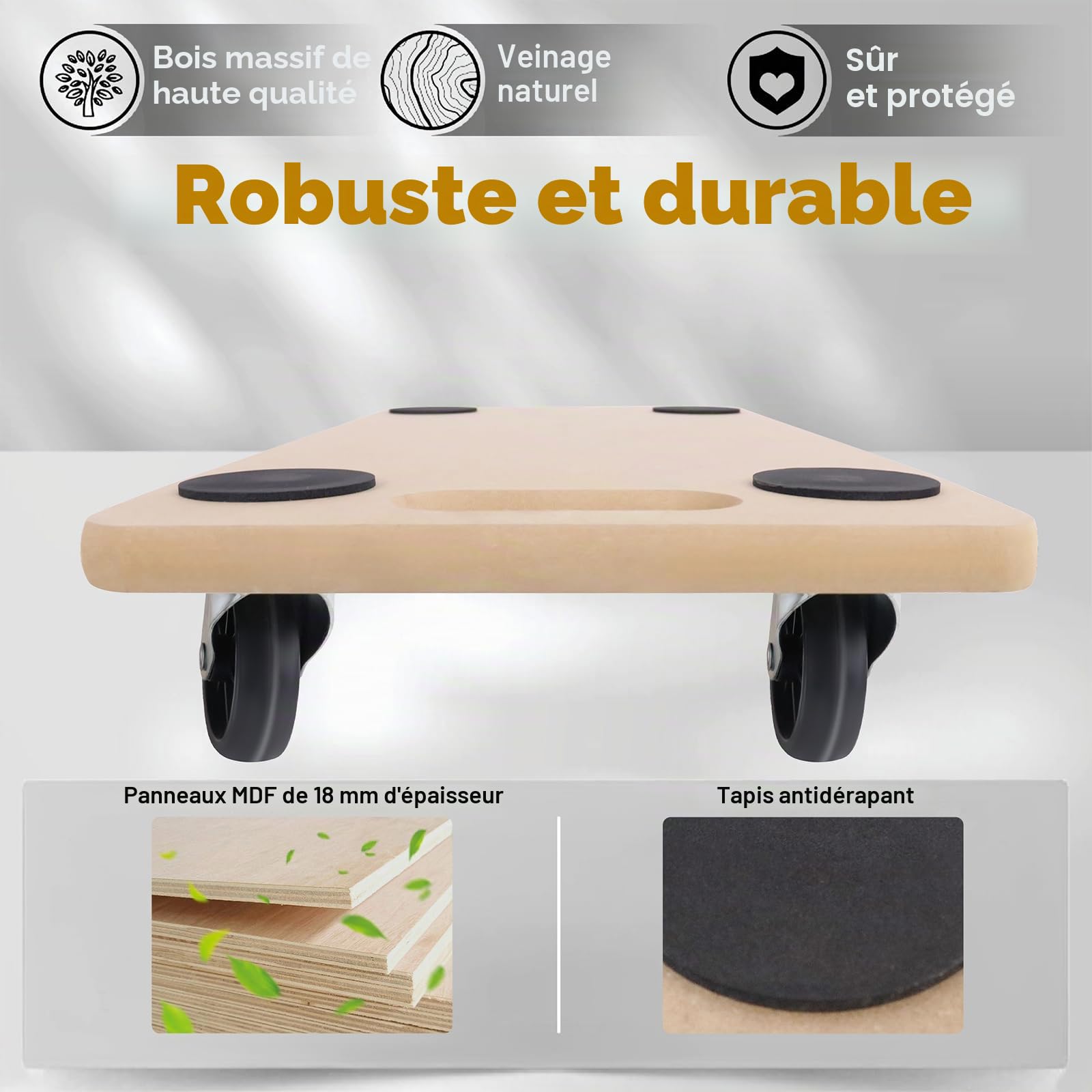 UISEBRT Lot de 4 roulettes de transport 580 x 290 x 108 mm - Planche à roulettes - En panneau MDF - Aide au transport de meubles - Charge maximale : 200 kg