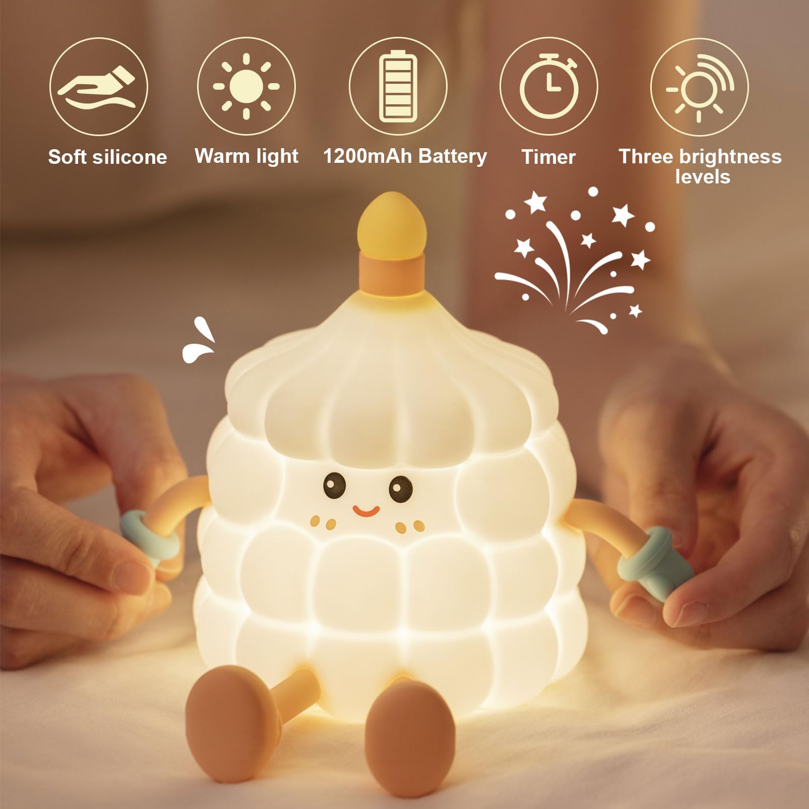 Auezona Luce Notturna Bambini, Silicone Lampada Notturna per Bambini Torta di Compleanno, Luce Notturna Neonato Dimmerabile Ricaricabile con Timer, Regalo Neonato Bambina