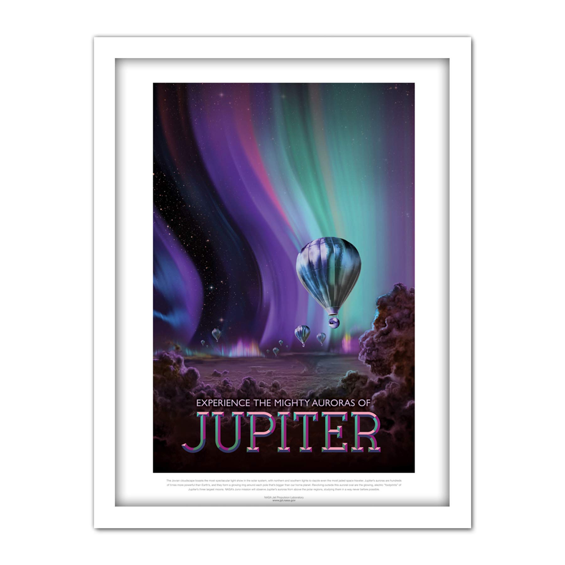 Wee Blue Coo NASA Space Travel Advert Jupiter Artwork Framed Wall Art Print 18X24 Inch