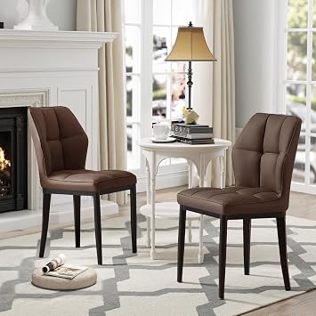 Bekrvio Dining Chairs Set of 6, Kitchen Chairs With Checkered Backrest, Upholstered in Faux Leather, with Metal Frame, Modern Style, for Dining Room, Kitchen, Living Room(Load 150KG