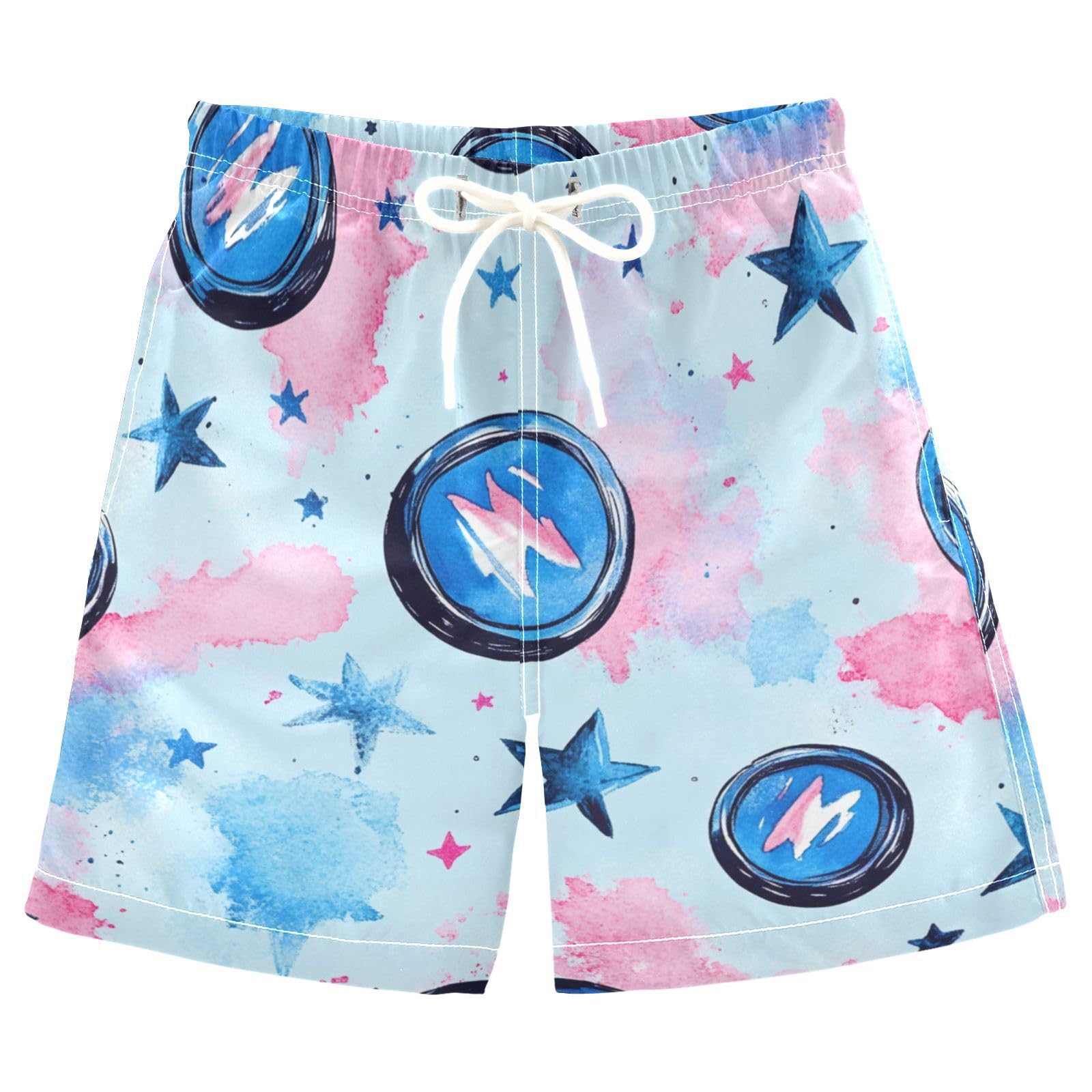 Jucciaco Boys Beach Board Shorts Blue Hockey Star Swim Trunk Teen Swimwear
