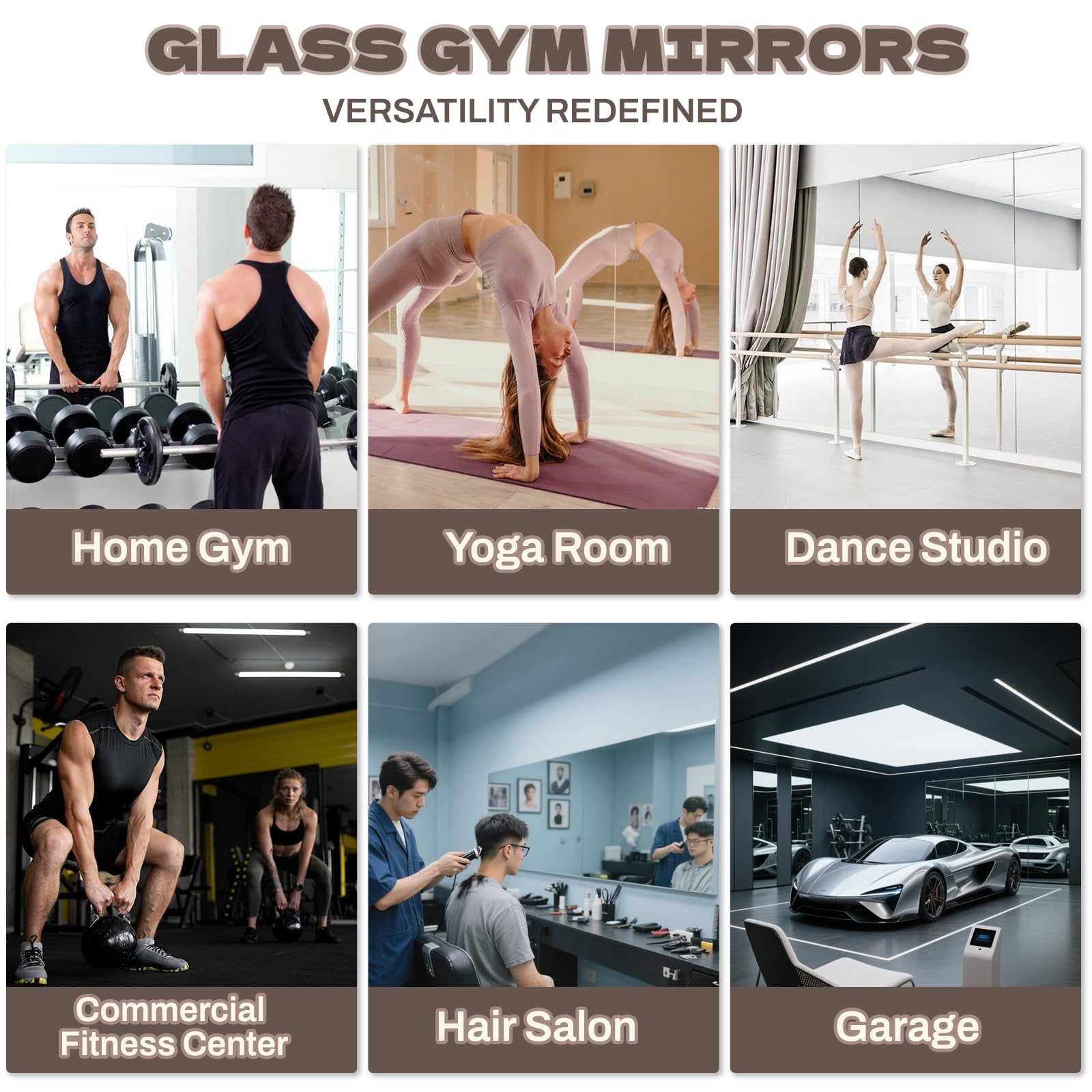 2 Stück,122x61cm Spiegel für Zuhause,Fitnessstudio,groß | gehärtetes Glas,Wandmontage,Ganzkörperspiegel für Garage,Tanzstudio,Dekoration,Yoga,Schlafzimmer,Badezimmer