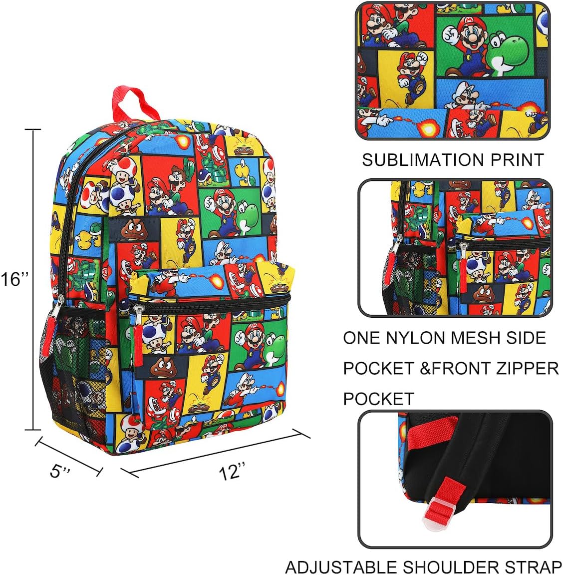 Bioworld Super Mario Brothers All-Over Print 18" Backpack - Image 4