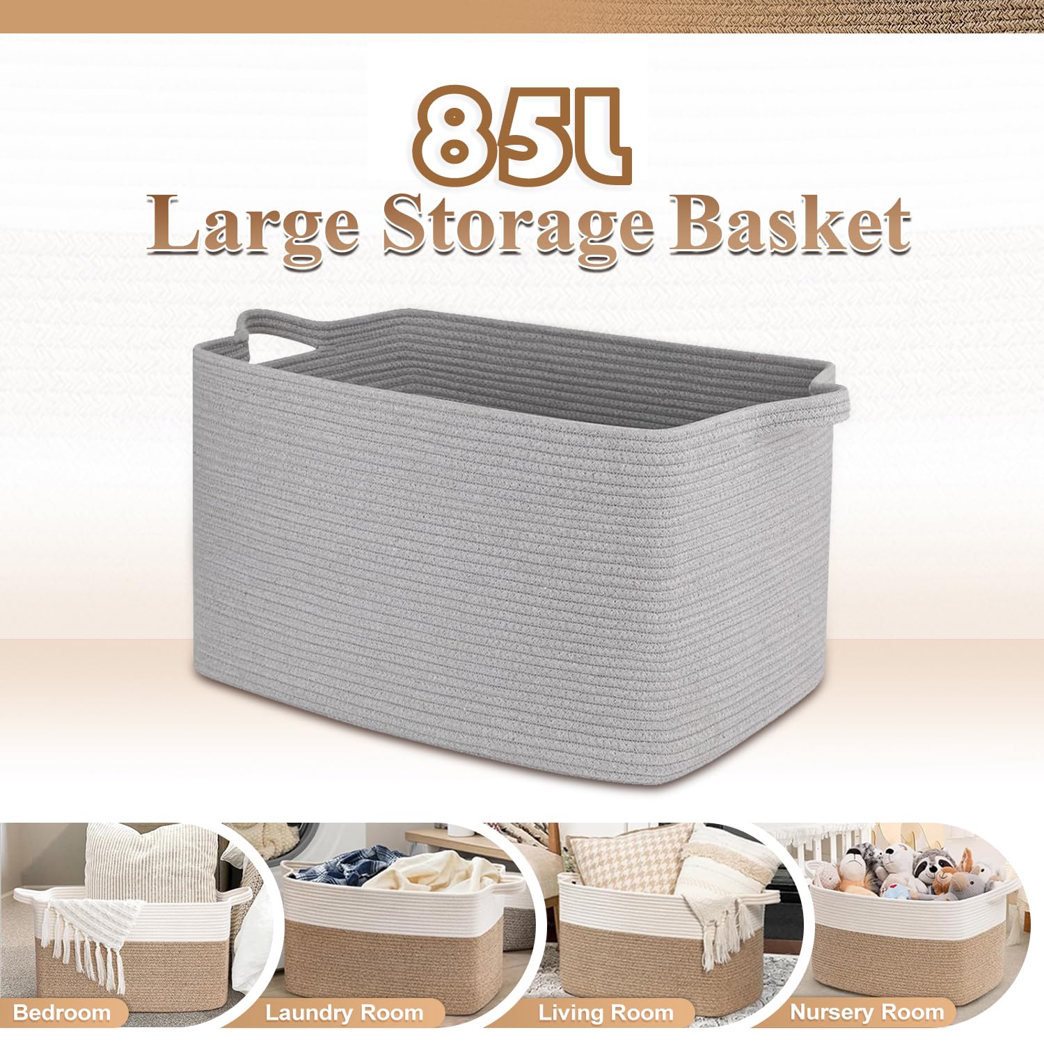 Esteopt Cesto portaoggetti extra large da 85 l, con manici, in tessuto resistente, pieghevole, organizer per giocattoli, coperte, vestiti stagionali, design salvaspazio pieghevole (60 x 40 x 35 cm