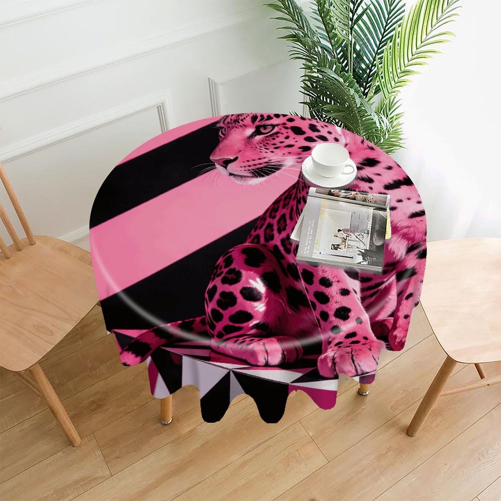 LZQPOEAS Geometric Leopard Pattern Tablecloth Easy to Clean Polyester Round Table Cover Washable Round Table Cloth Wrinkle-Free Circle Decoration Tablecloth for Kitchen and Dining Room 60"