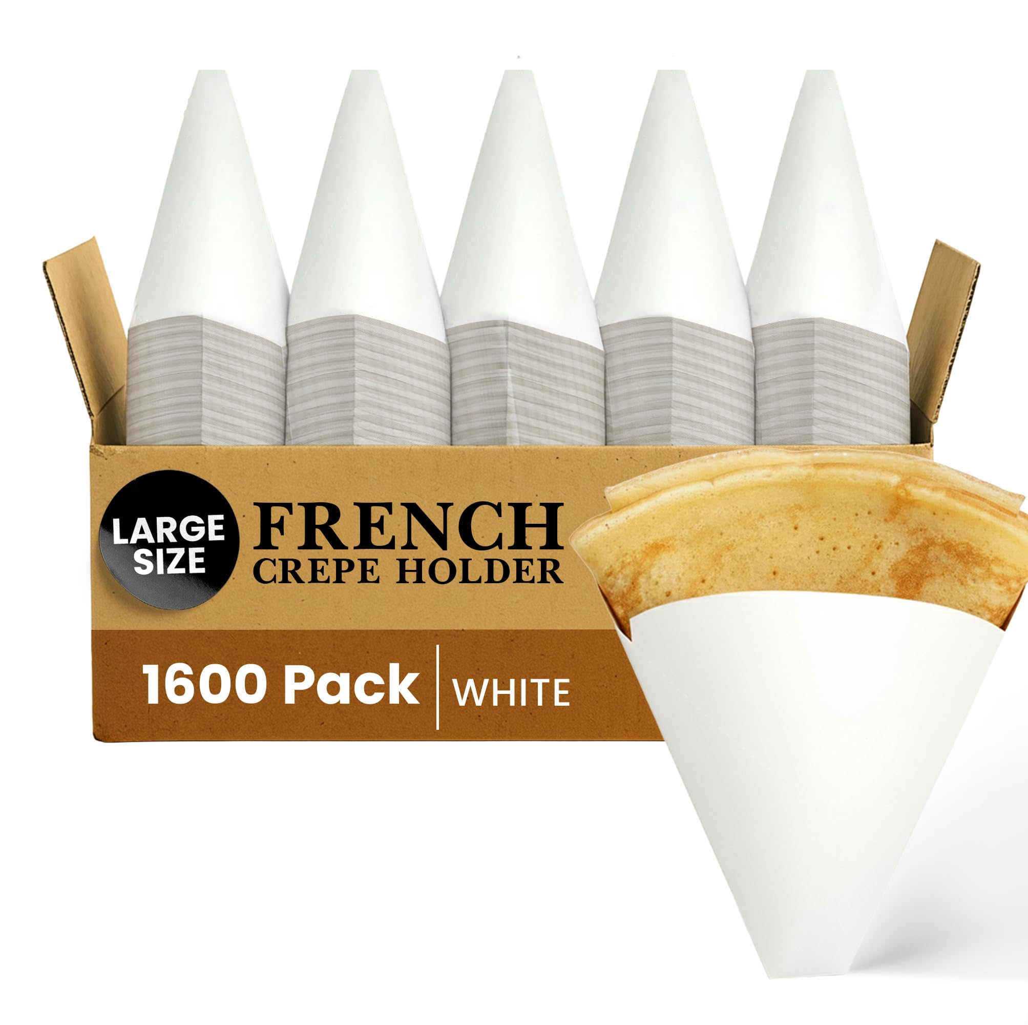 Friteshop White French Crepe Holder - Large Size – Perforated, Disposable Wrapper for Crepes – Hot and Cold Crepe, Heavy-Duty, Grease-Resistant Takeaway Food Packaging - 1600 Pck