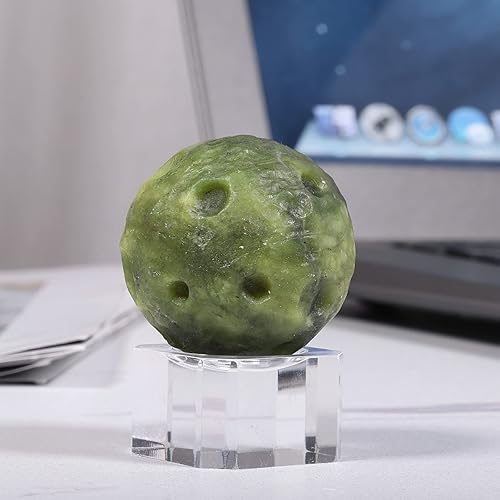 Miniatura 3 de Rockcloud Adorno redondo de planeta de piedra de cristal con base acrílica, bola decorativa para decoración de escritorio de oficina en casa, jade