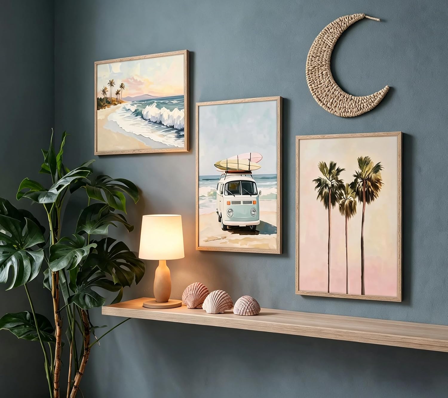 6Pcs Summer Tropical Coastal Canvas Wall Art Wave Surfing Posters Print Artwork Sea Turtle Bus Coconut Tree Painting Pictures Wall Decor for Dorm Apartment Home Decoration 12x16in Unframed