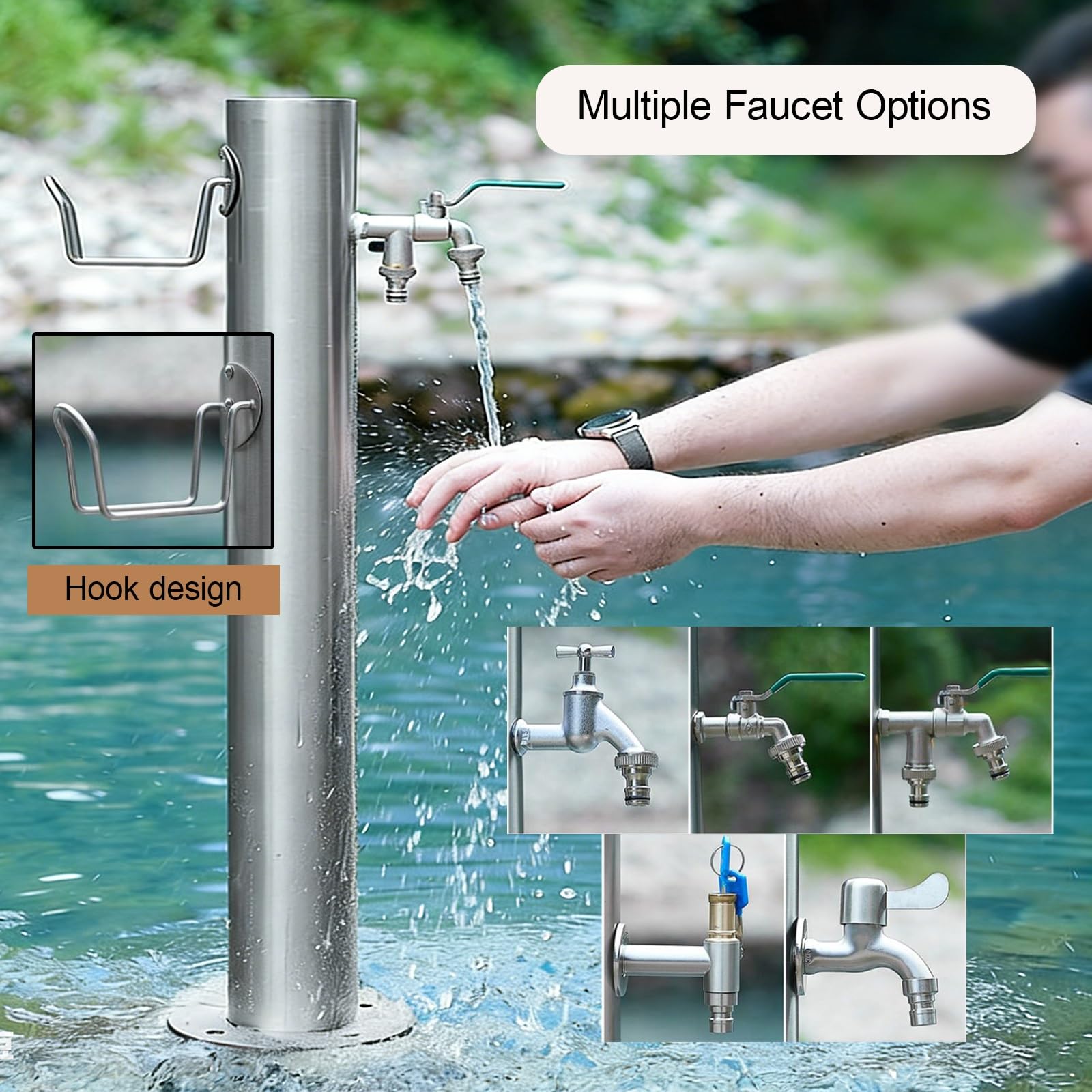 Columna de Agua de jardín con Grifo, Fuente de Agua de Acero Inoxidable montada en el Suelo, Soporte para Manguera de hidrante de jardín, para céspedes, Lavado y Limpieza