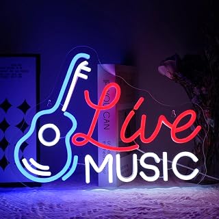 Live Music Neon Sign for Wall Decor - Dimmable LED Light for Studio, Guitar, Bar, Concert, Party, Man Cave - Room Decoration Gift